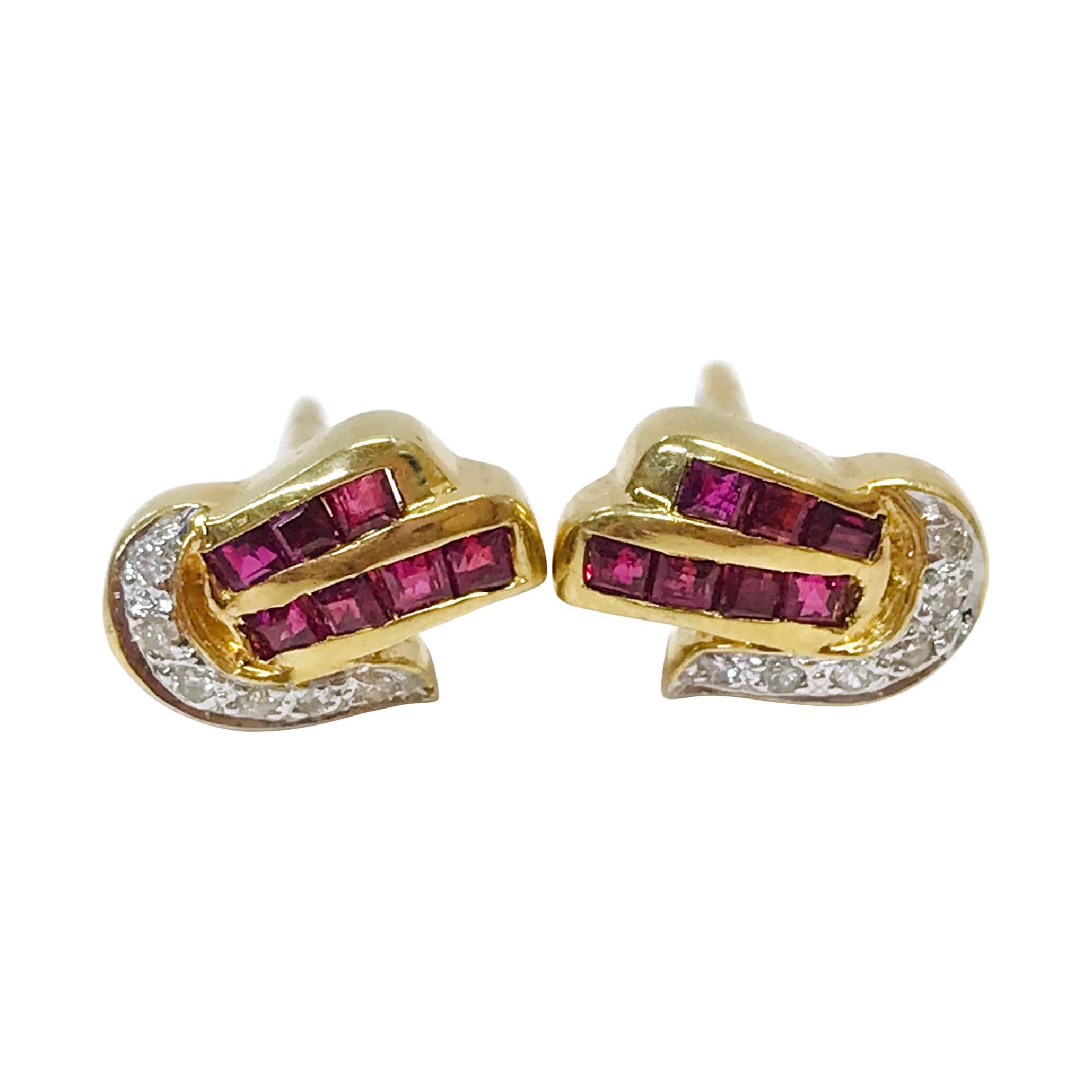 Yellow Gold Ruby Diamond Stud Earrings