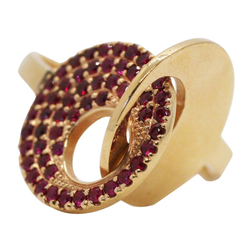 18 Karat Ruby Interlocking Circles Architectural Ring  For Sale