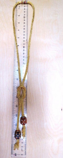 18 Karat Sailor's Knot Enameled Weave Necklace Long Bolo Tassel Deco 132 Grams