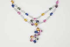 18 Karat Sapphire and 5.33 CTW Diamond Floral Necklace