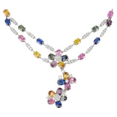 18 Karat Sapphire and 5.33 CTW Diamond Floral Necklace