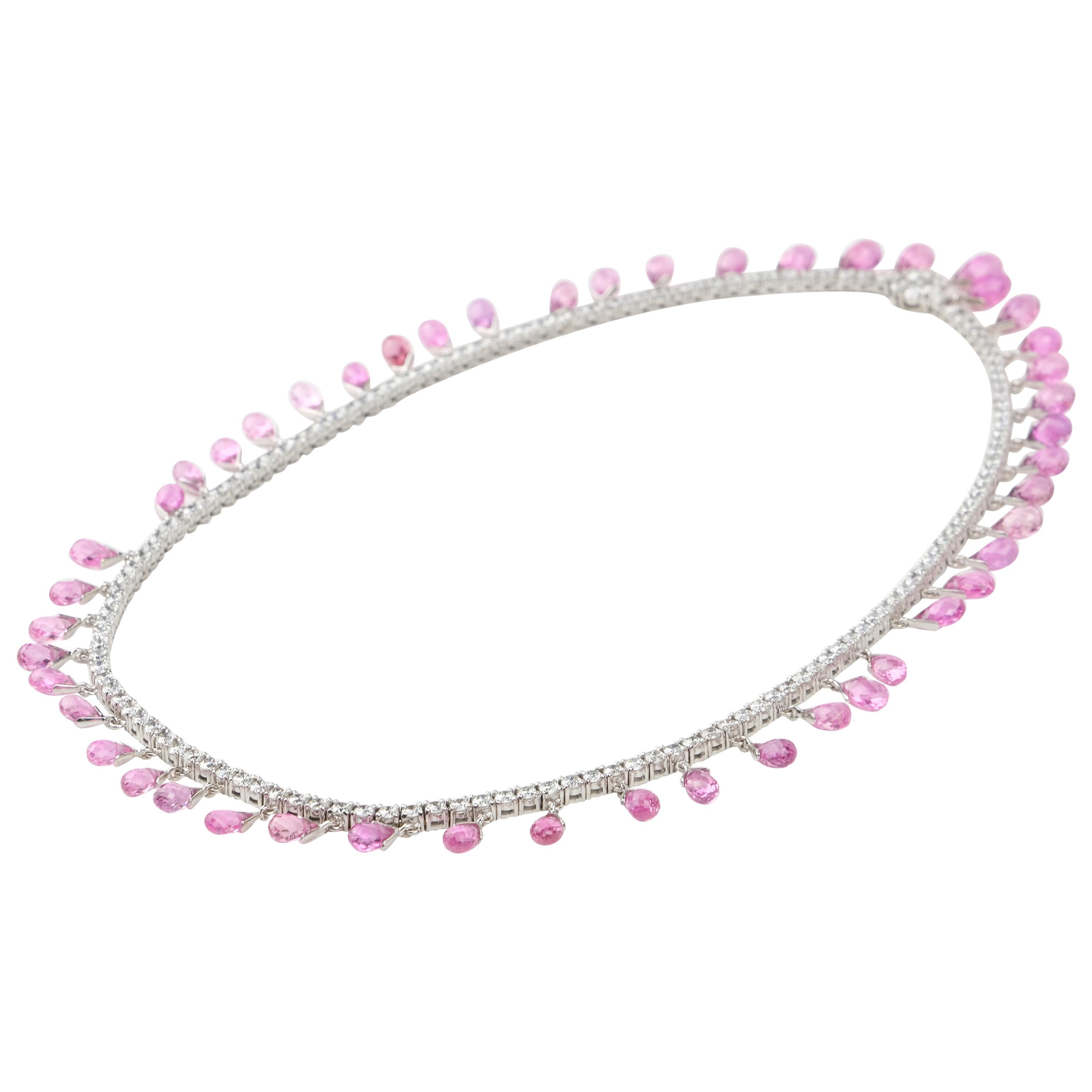 18 Karat Sapphire and 9.17 Carat Diamond Fringe Necklace For Sale 4
