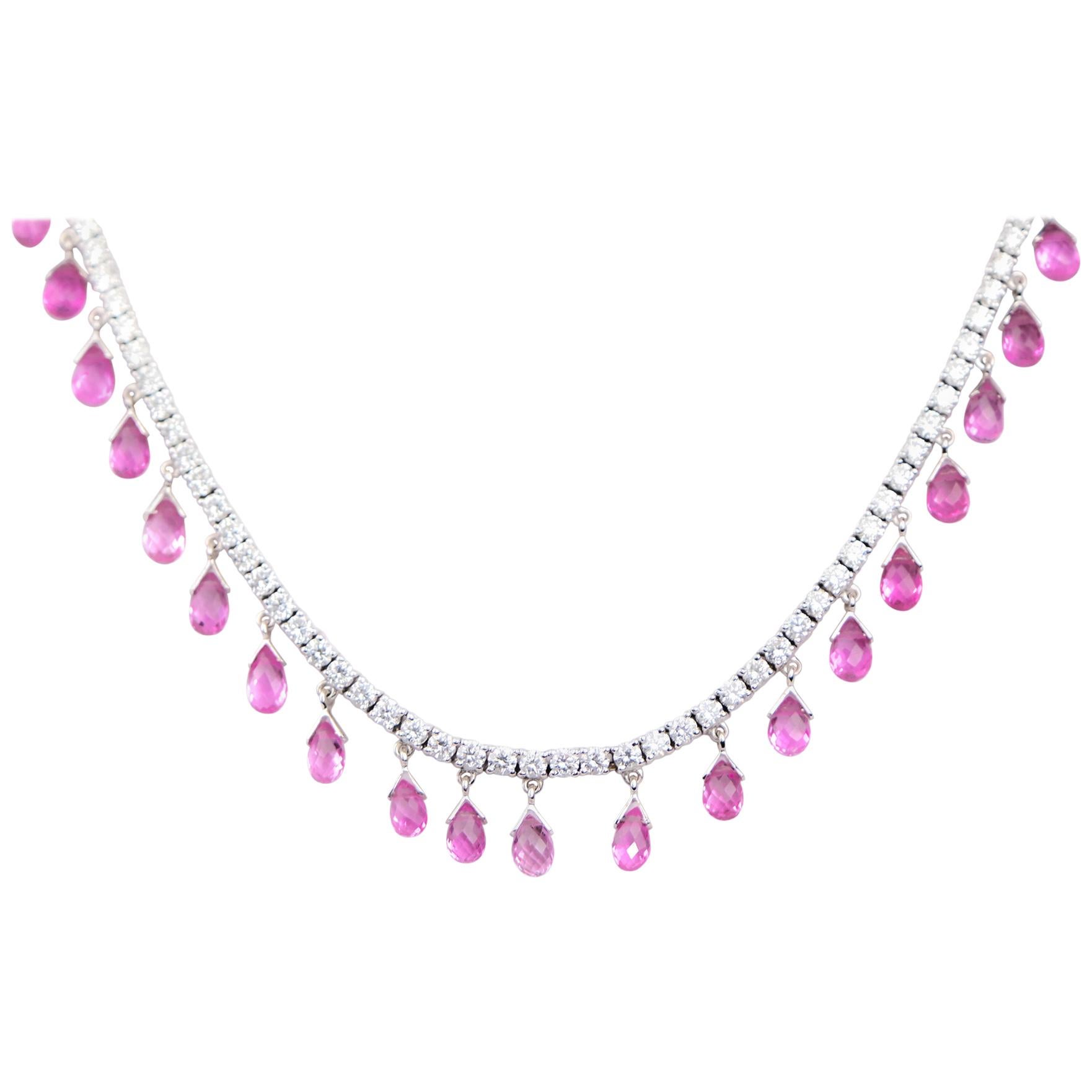 18 Karat Sapphire and 9.17 Carat Diamond Fringe Necklace For Sale