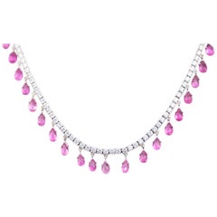 18 Karat Sapphire and 9.17 Carat Diamond Fringe Necklace