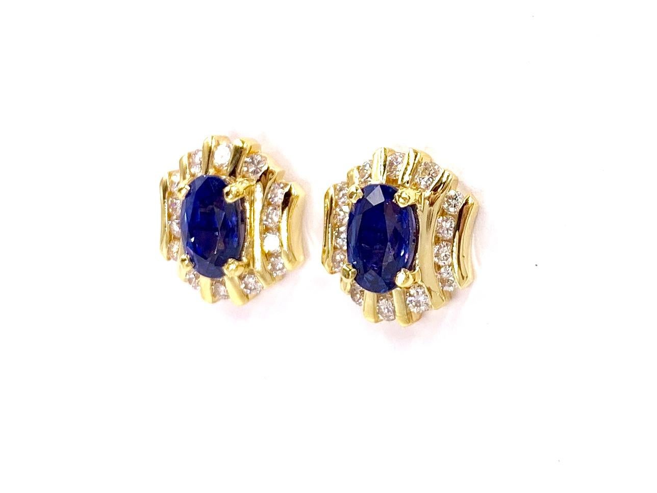 Contemporary 18 Karat Sapphire and Diamond Button Stud Earrings For Sale