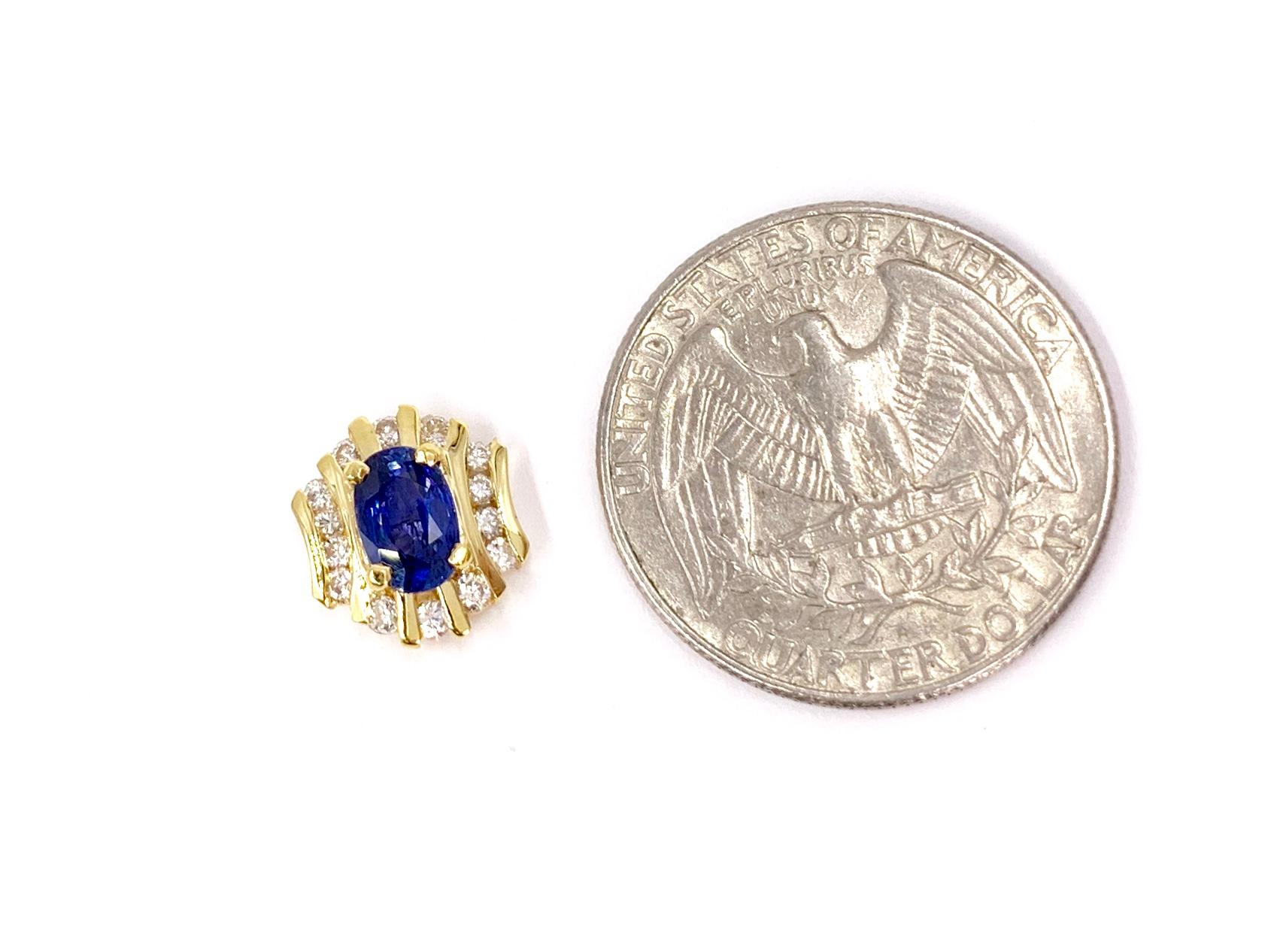 18 Karat Sapphire and Diamond Button Stud Earrings For Sale 1