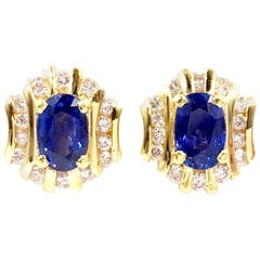 18 Karat Sapphire and Diamond Button Stud Earrings