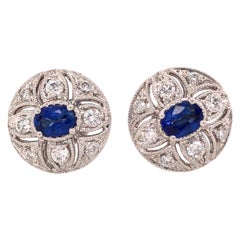 18 Karat Sapphire and Diamond Cluster Earrings White Gold