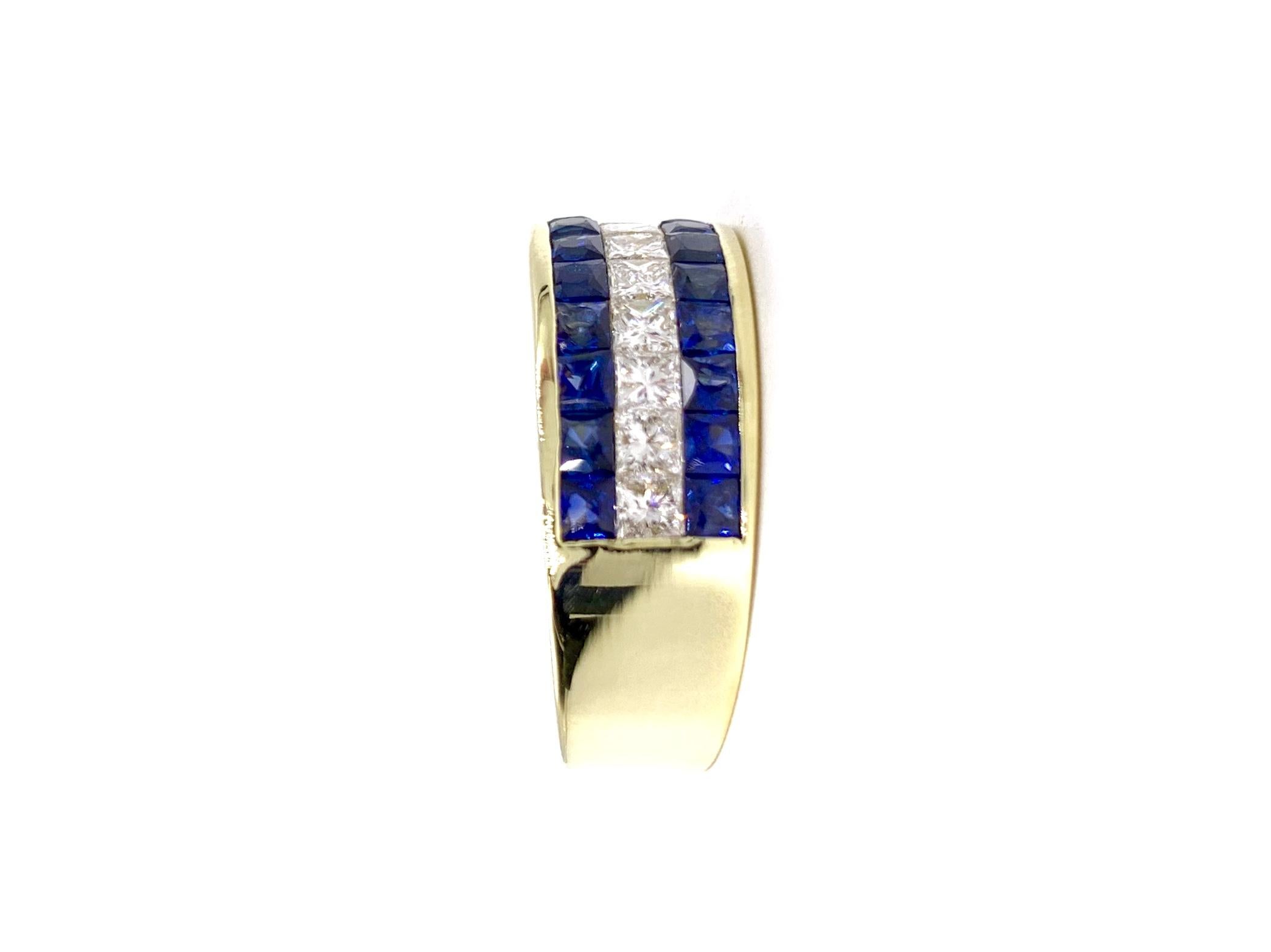 18 Karat Sapphire and Diamond Invisibly Set Ring For Sale 2