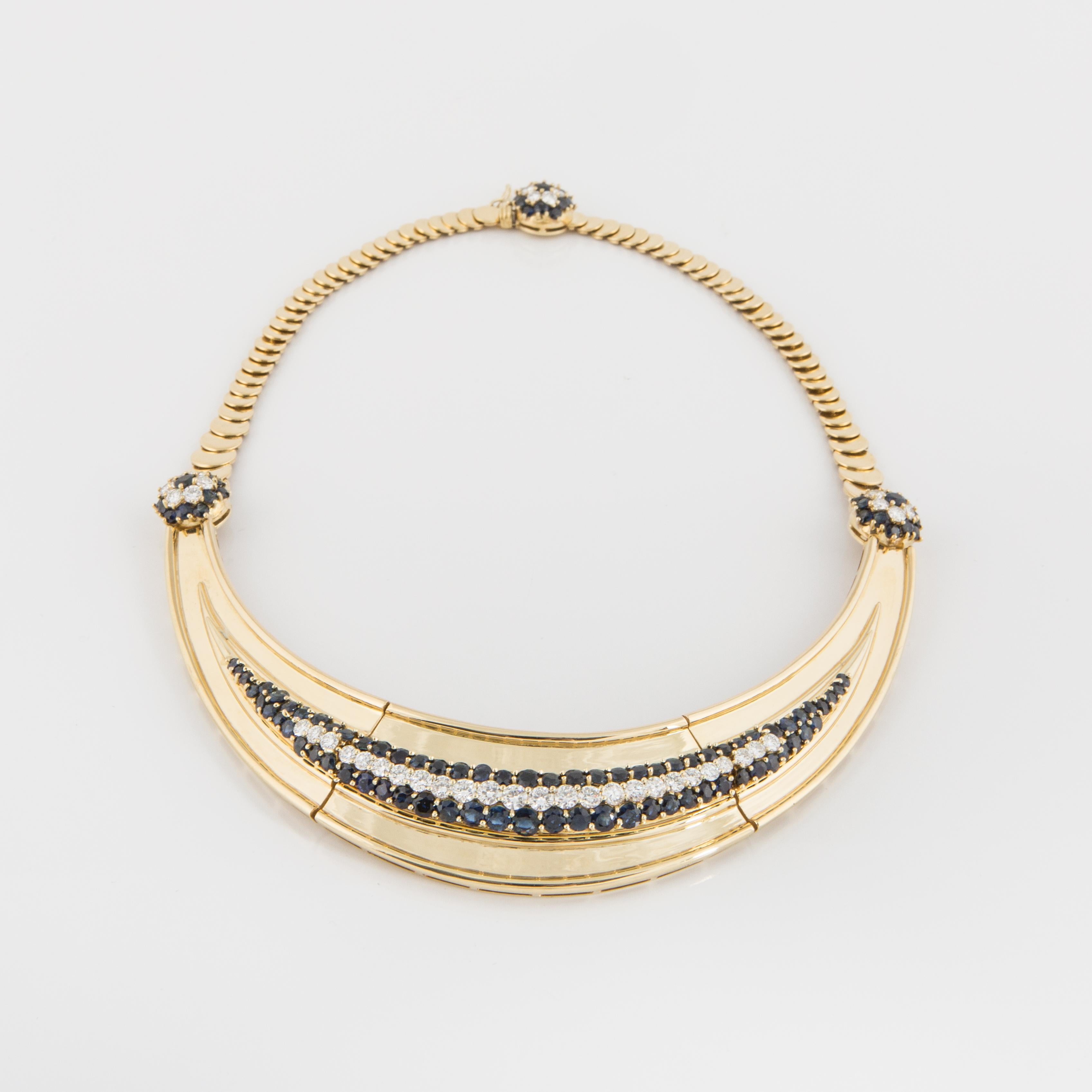Retro Saphir- und Diamant-Plakette-Halskette aus 18 Karat Gold im Zustand „Gut“ im Angebot in Houston, TX