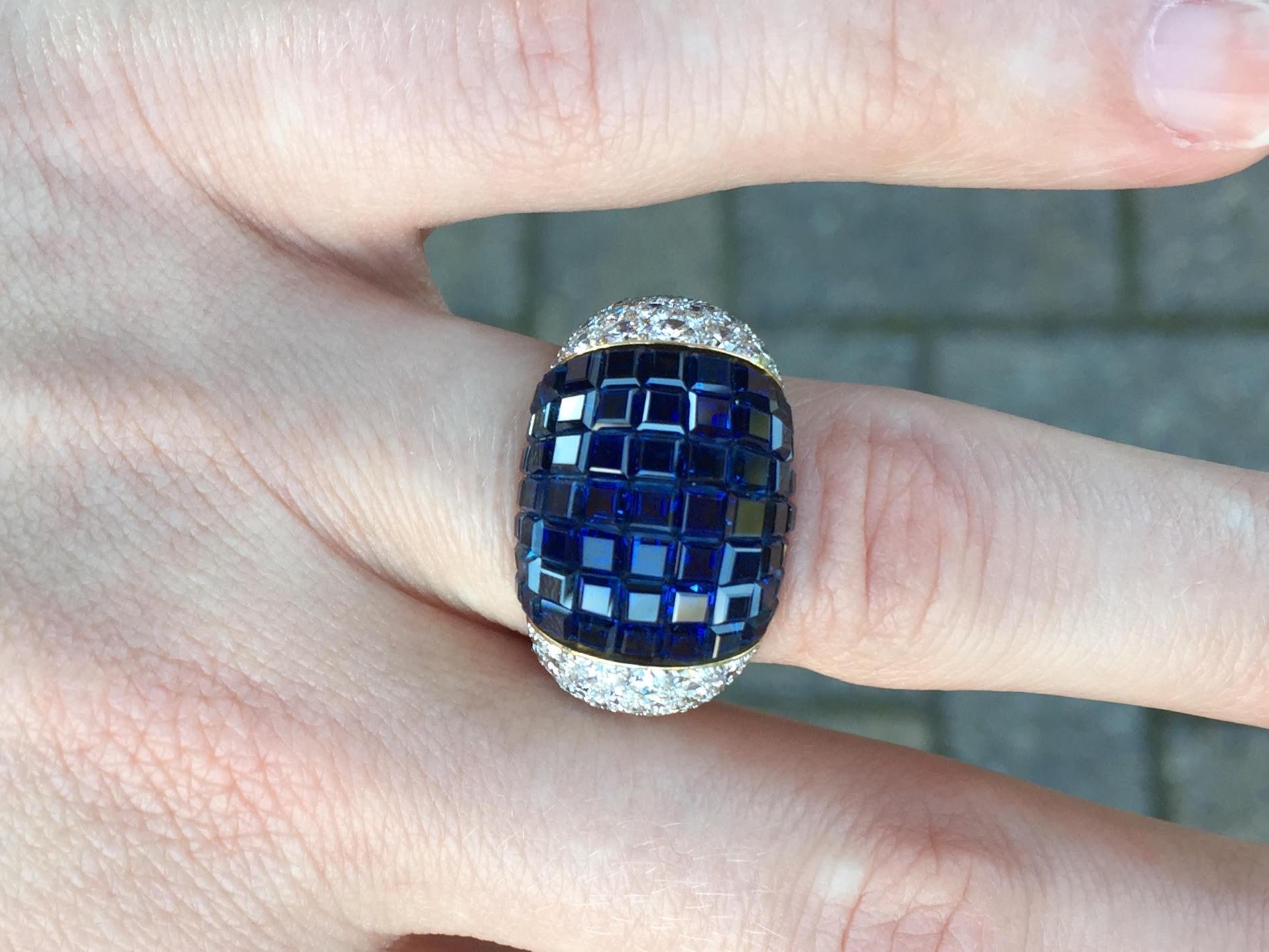18 Karat Sapphire and Diamond Wide Cocktail Ring For Sale 5