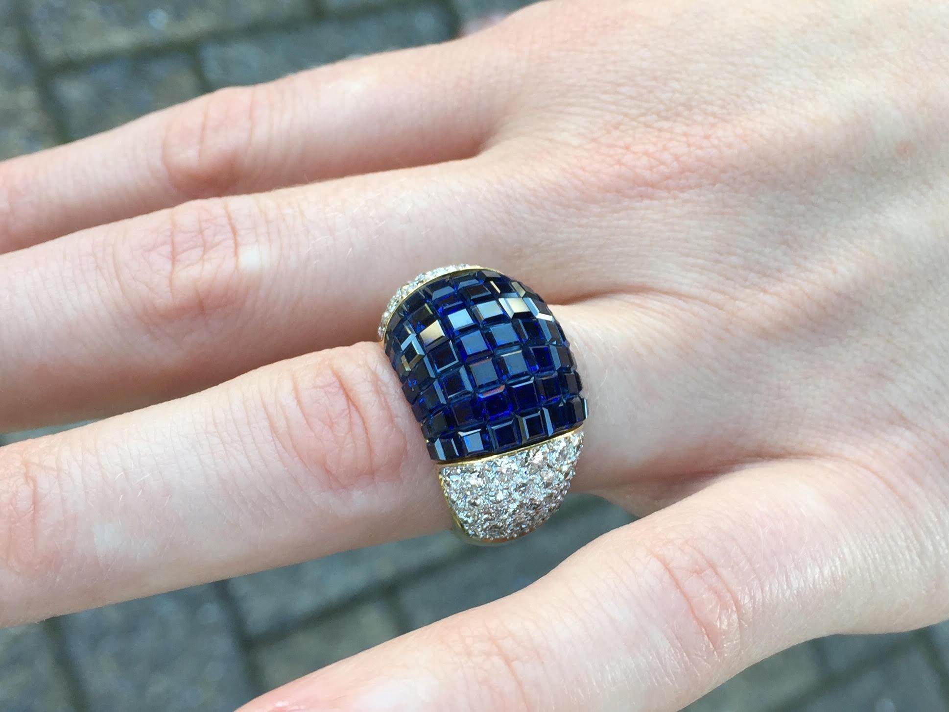 18 Karat Sapphire and Diamond Wide Cocktail Ring For Sale 6