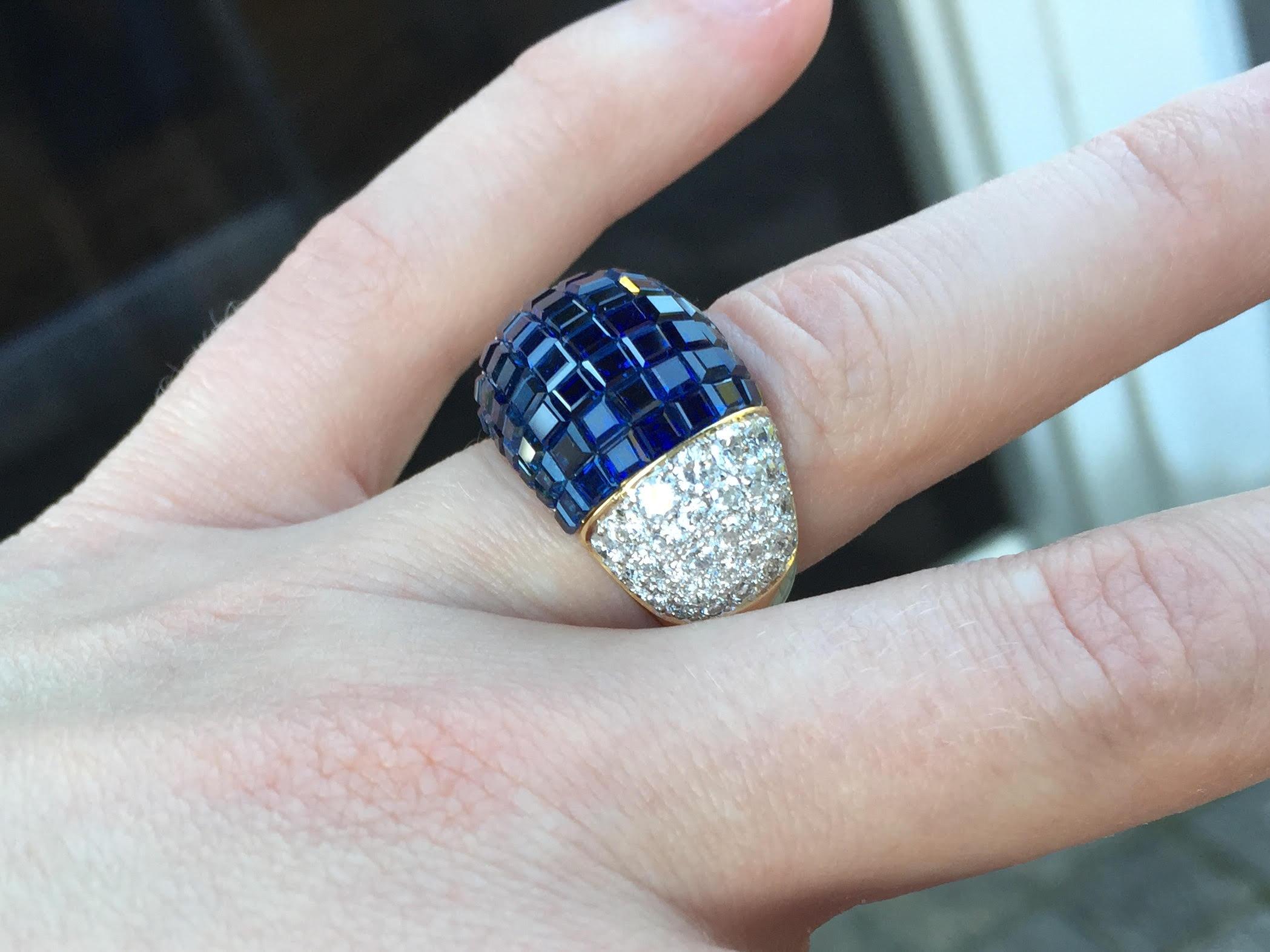 18 Karat Sapphire and Diamond Wide Cocktail Ring For Sale 7
