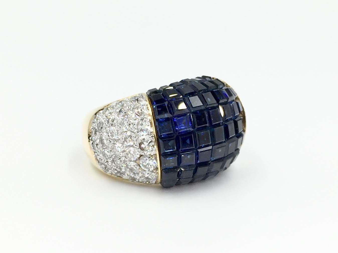 Modern 18 Karat Sapphire and Diamond Wide Cocktail Ring For Sale