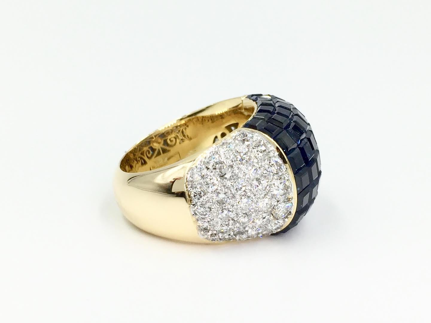 18 Karat Sapphire and Diamond Wide Cocktail Ring In Excellent Condition For Sale In Pikesville, MD