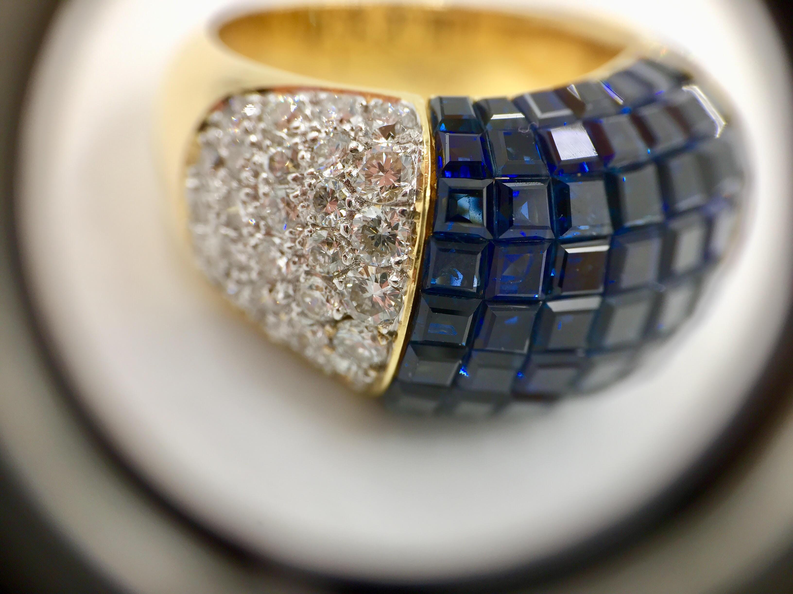 18 Karat Sapphire and Diamond Wide Cocktail Ring For Sale 1