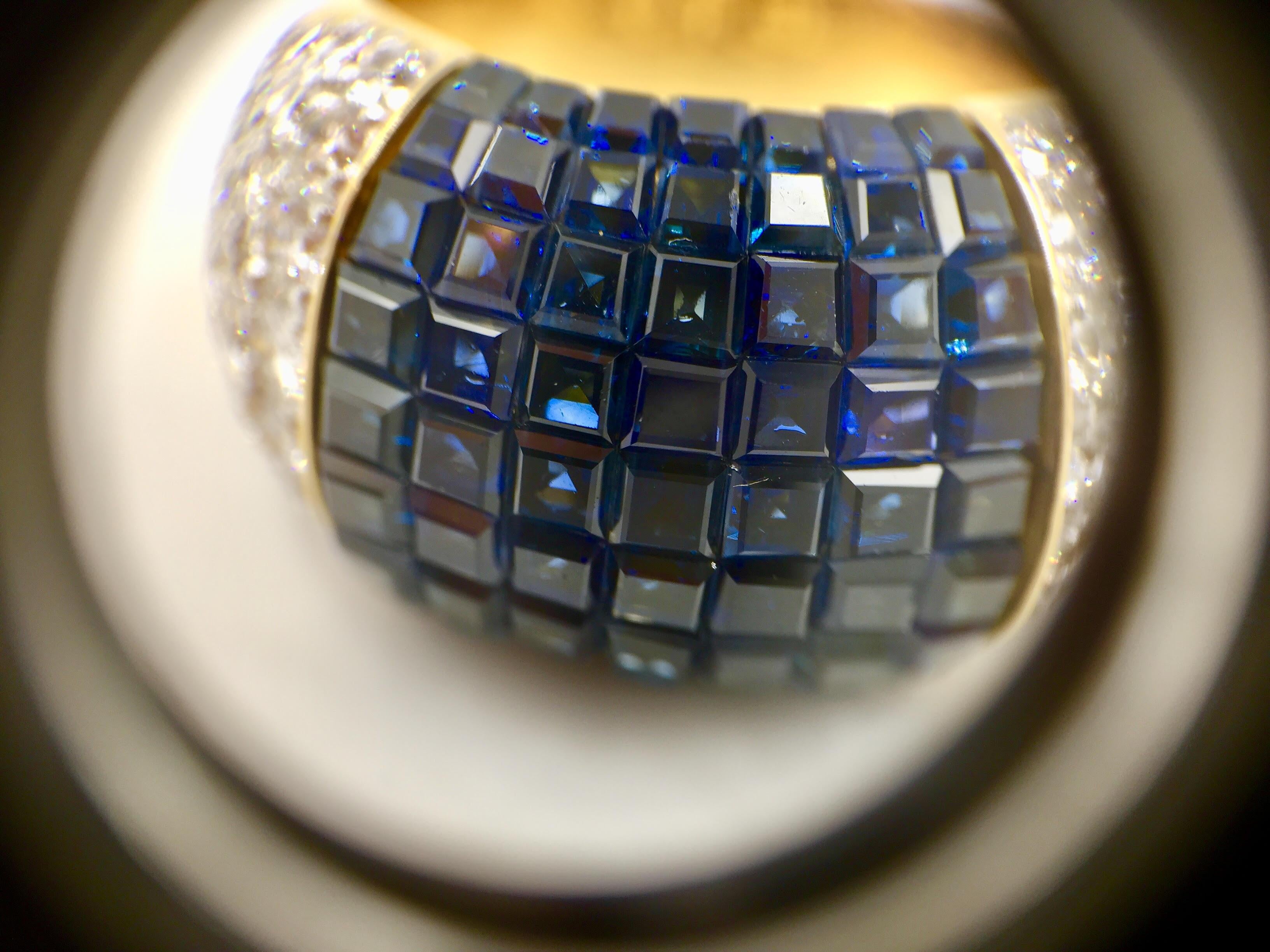 18 Karat Sapphire and Diamond Wide Cocktail Ring For Sale 2