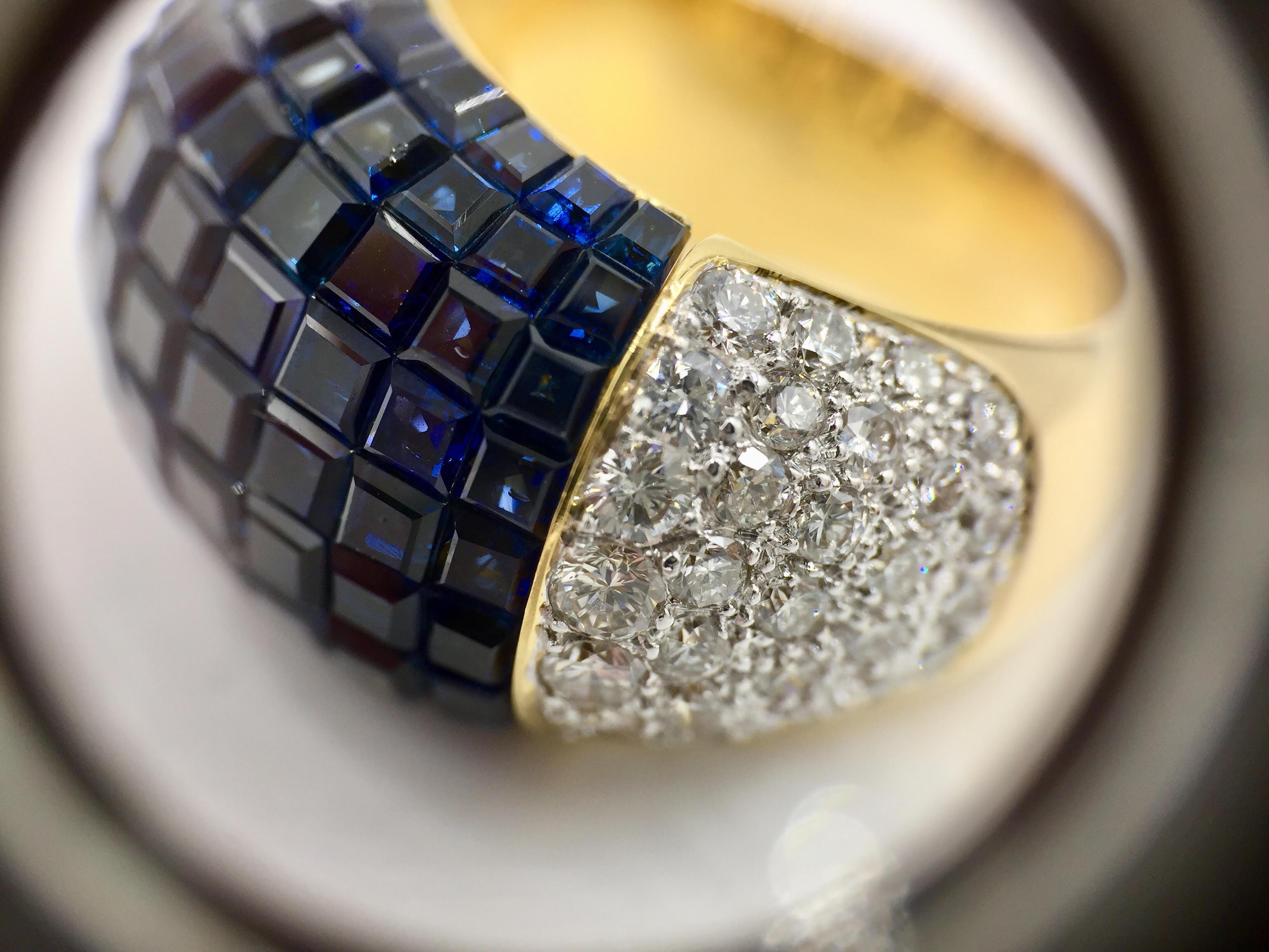 18 Karat Sapphire and Diamond Wide Cocktail Ring For Sale 3