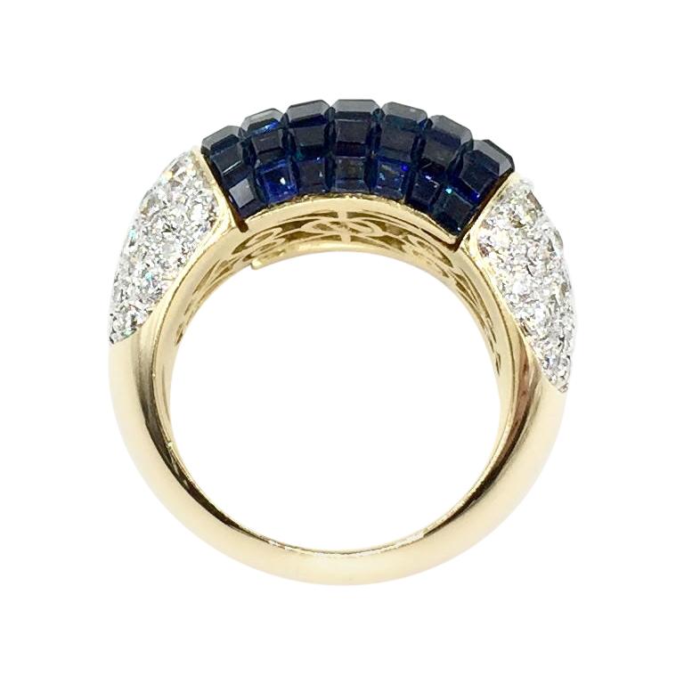 18 Karat Sapphire and Diamond Wide Cocktail Ring For Sale