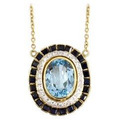 18 Karat Sapphire, Blue Topaz and Diamond Oval Necklace