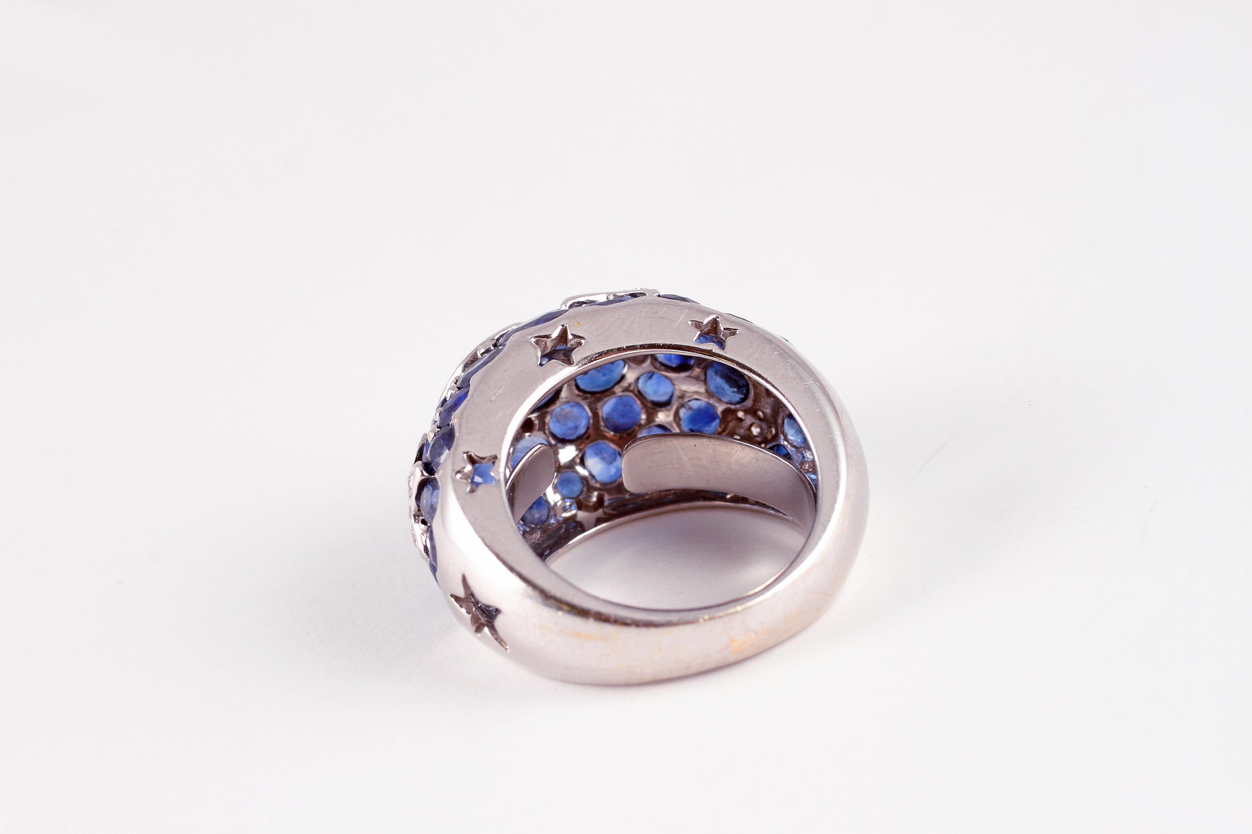 18 Karat Sapphire Diamond Moon and Stars Ring by Kanaris 1