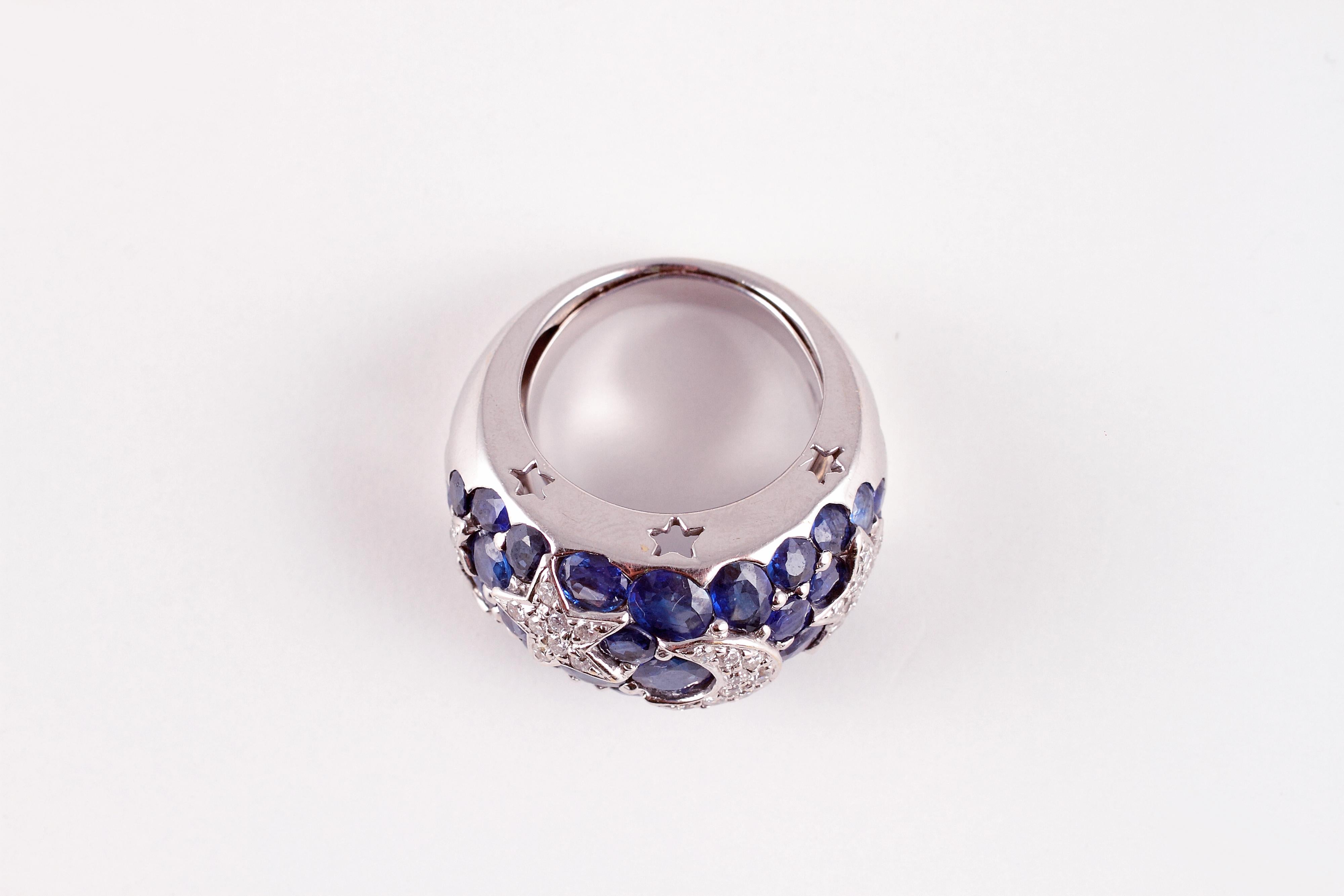 18 Karat Sapphire Diamond Moon and Stars Ring by Kanaris 2