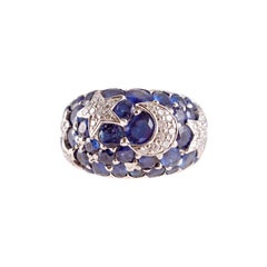 18 Karat Sapphire Diamond Moon and Stars Ring by Kanaris