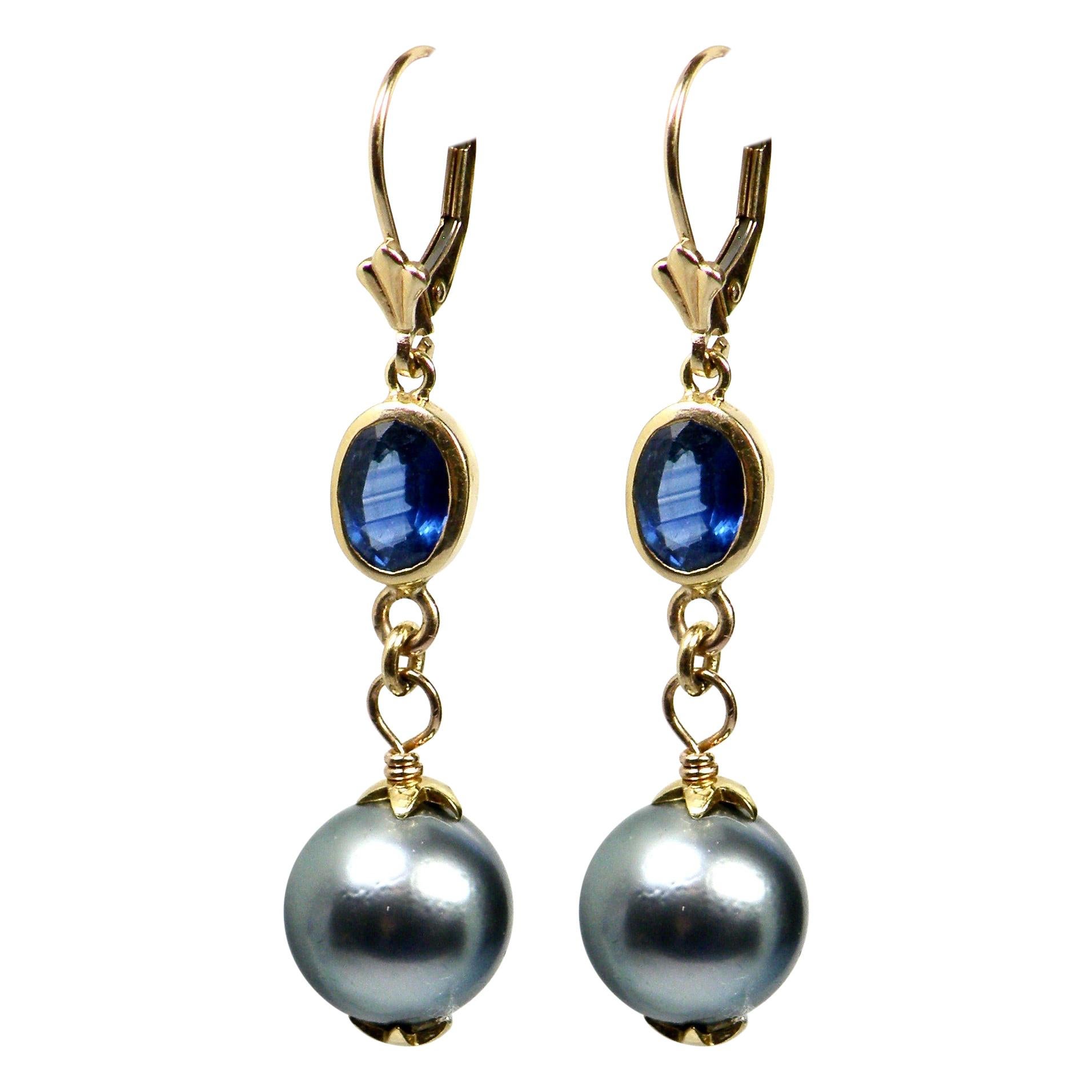 18 Karat Sapphire Pearl Drop Earrings