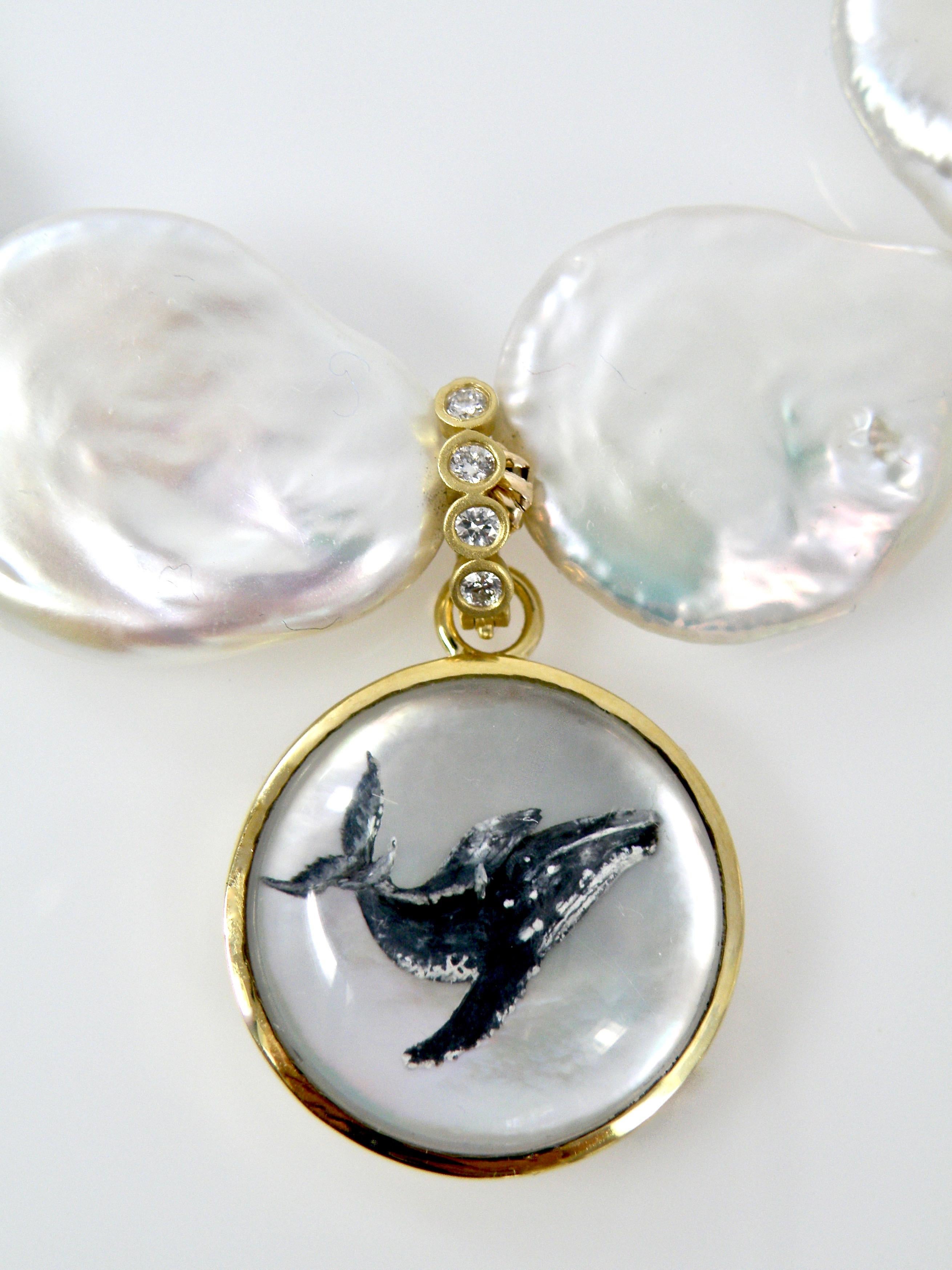 18 Karat Sapphire Reverse Crystal Carving of a Whale Family Pendant in 18 Karat In New Condition For Sale In Cohasset, MA