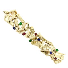 18 Karat Sapphire, Ruby, Emerald and Diamond Roman Column Bracelet