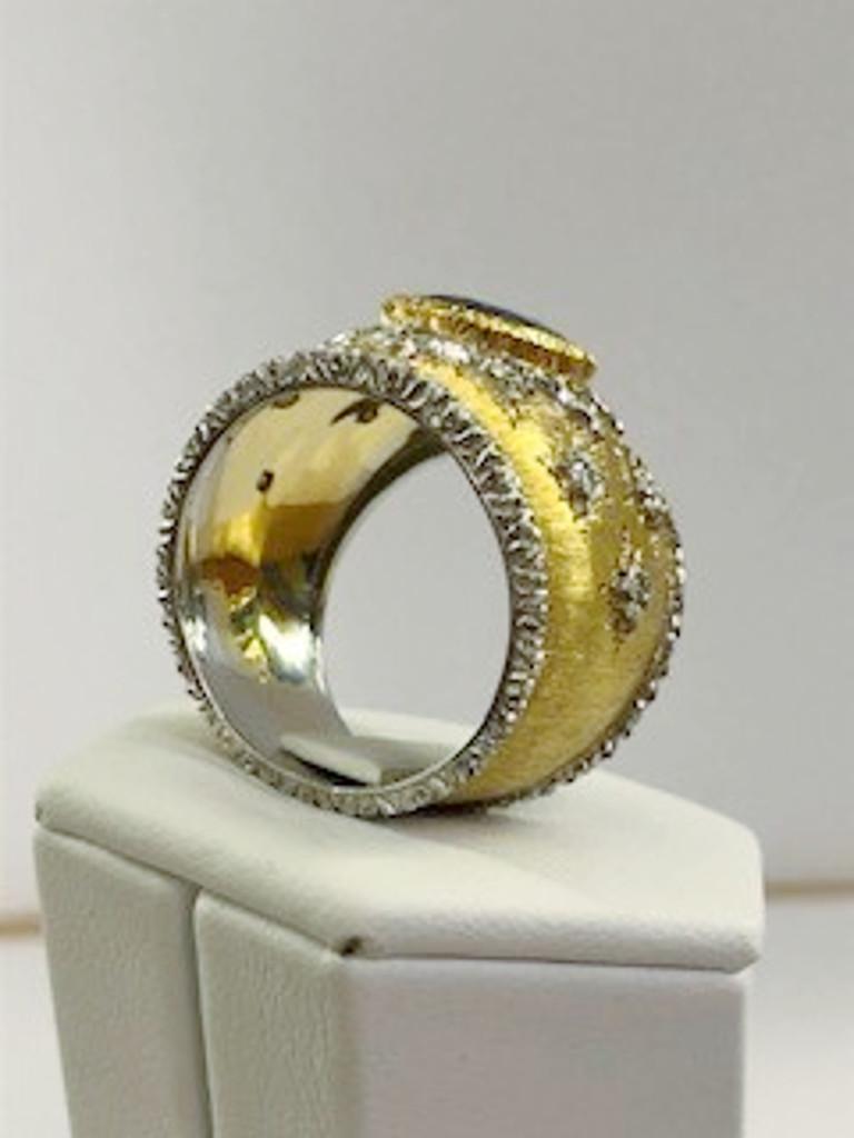 Women's or Men's 18 Karat Satin Yellow Gold Diamond and Sapphire Ring