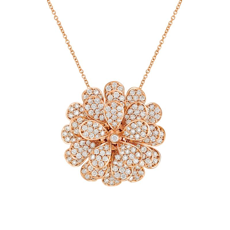 18 Karat Secret Garden Pink Gold Necklace With Vs-Gh Diamonds In New Condition For Sale In New York, NY