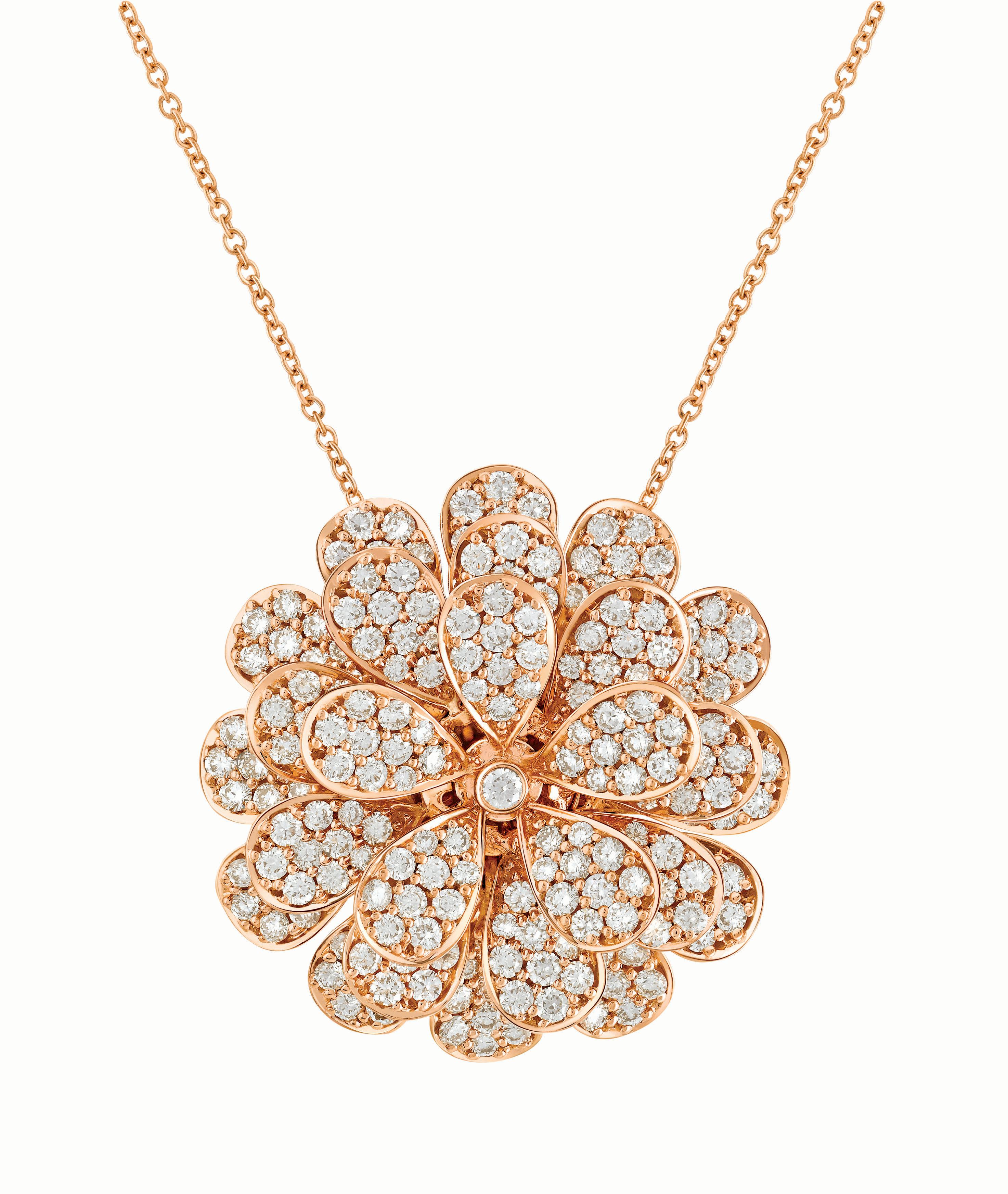 Women's 18 Karat Secret Garden Pink Gold Necklace With Vs-Gh Diamonds For Sale
