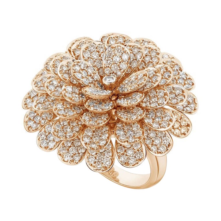18 Karat Secret Garden Pink Gold Ring with Vs Gh Diamonds For Sale