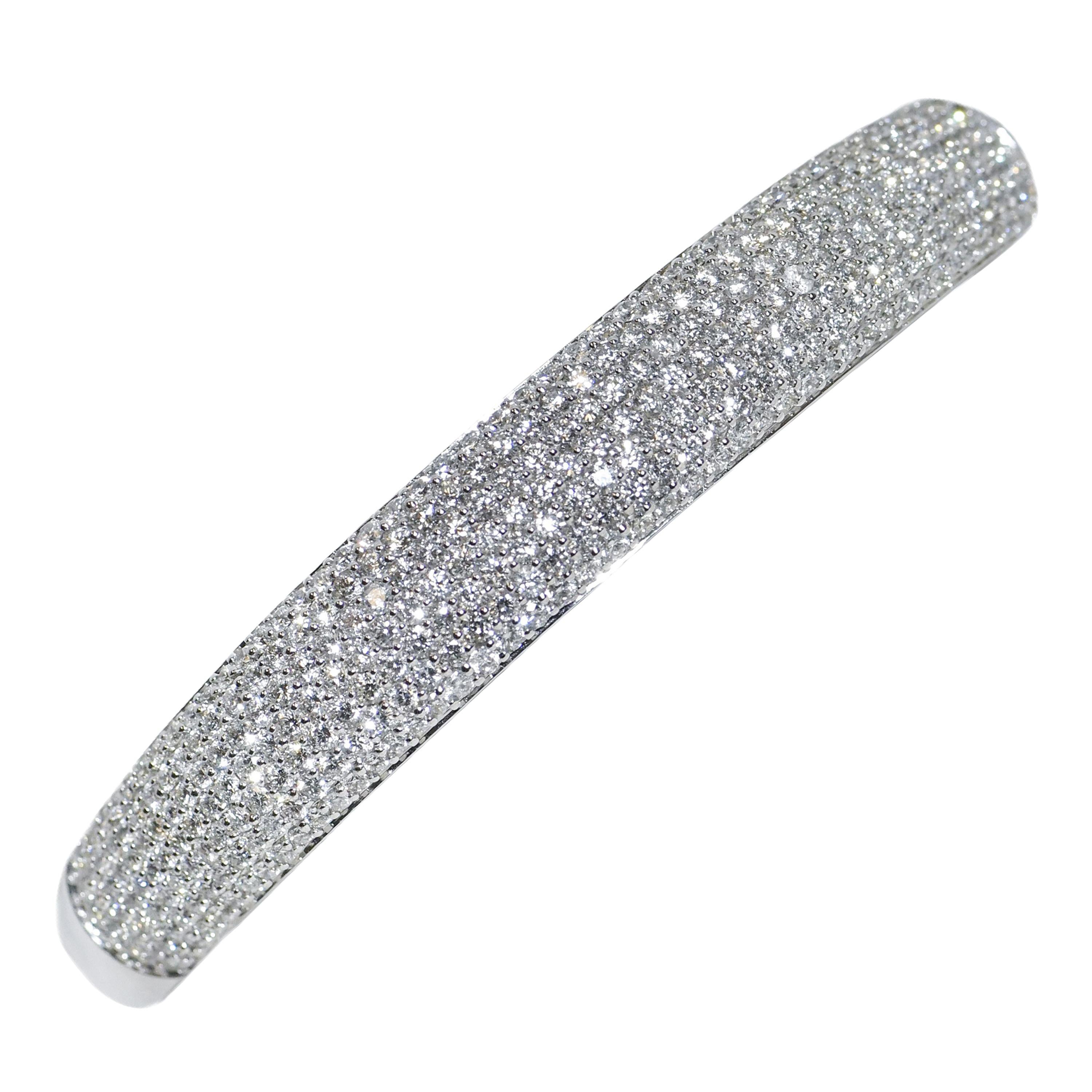 18 Karat Seven Rows Pave White Round Diamonds Domed Bangle Bracelet For Sale