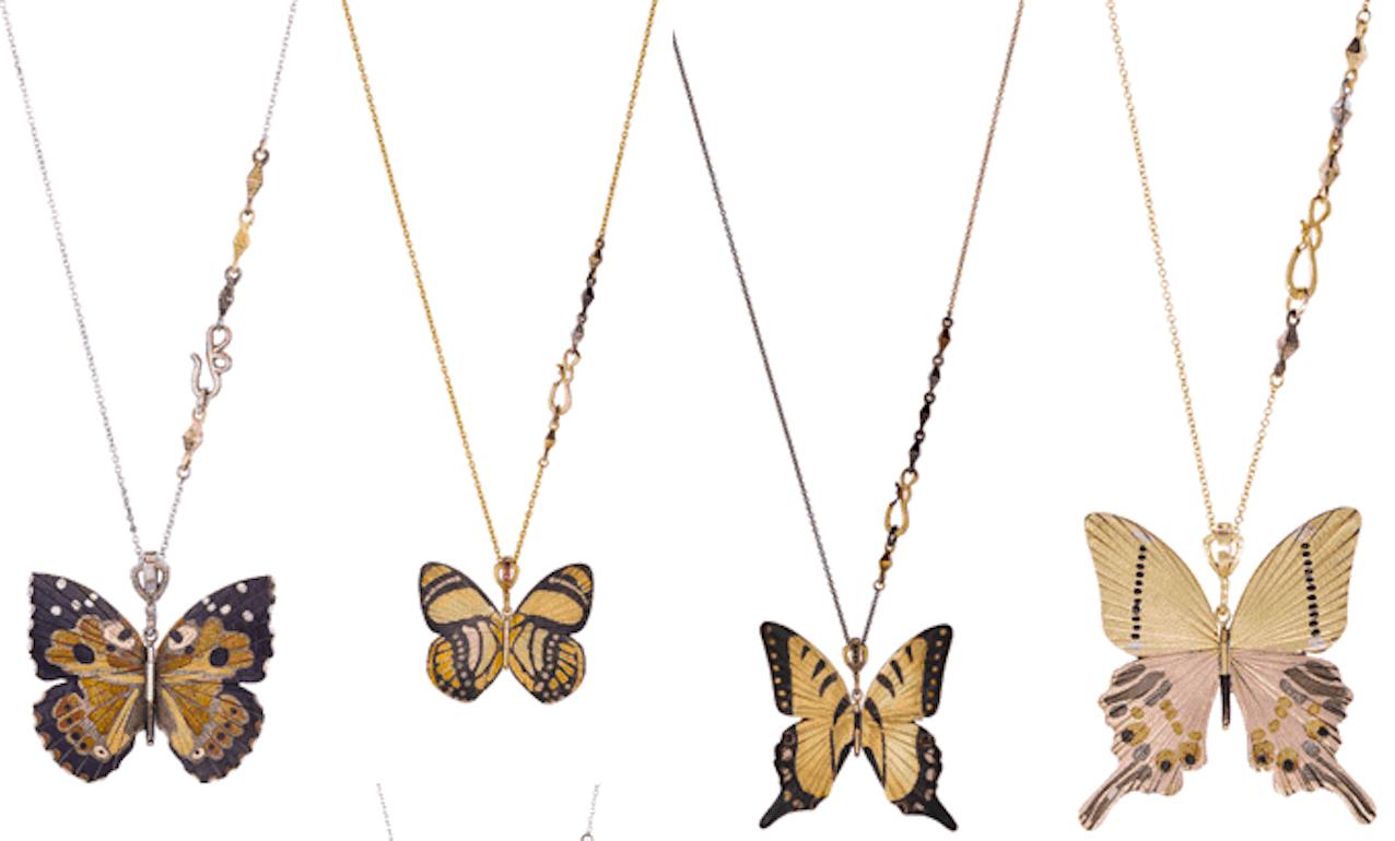 18 Karat Shakudo Shibuichi Inlay Gloss Swallowtail Large Butterfly Necklace  For Sale 1
