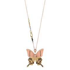 18 Karat Shakudo Shibuichi Inlay Gloss Swallowtail Large Butterfly Necklace 