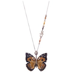 18 Karat Shakudo Shibuichi Large Kamehameha Butterfly Hinge Necklace