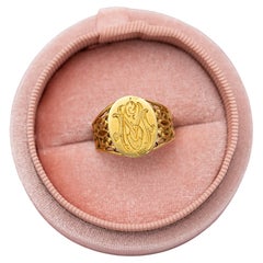 Bague chevalière 18 carats - Bague en creux - bague homme en or massif - patine - M C.