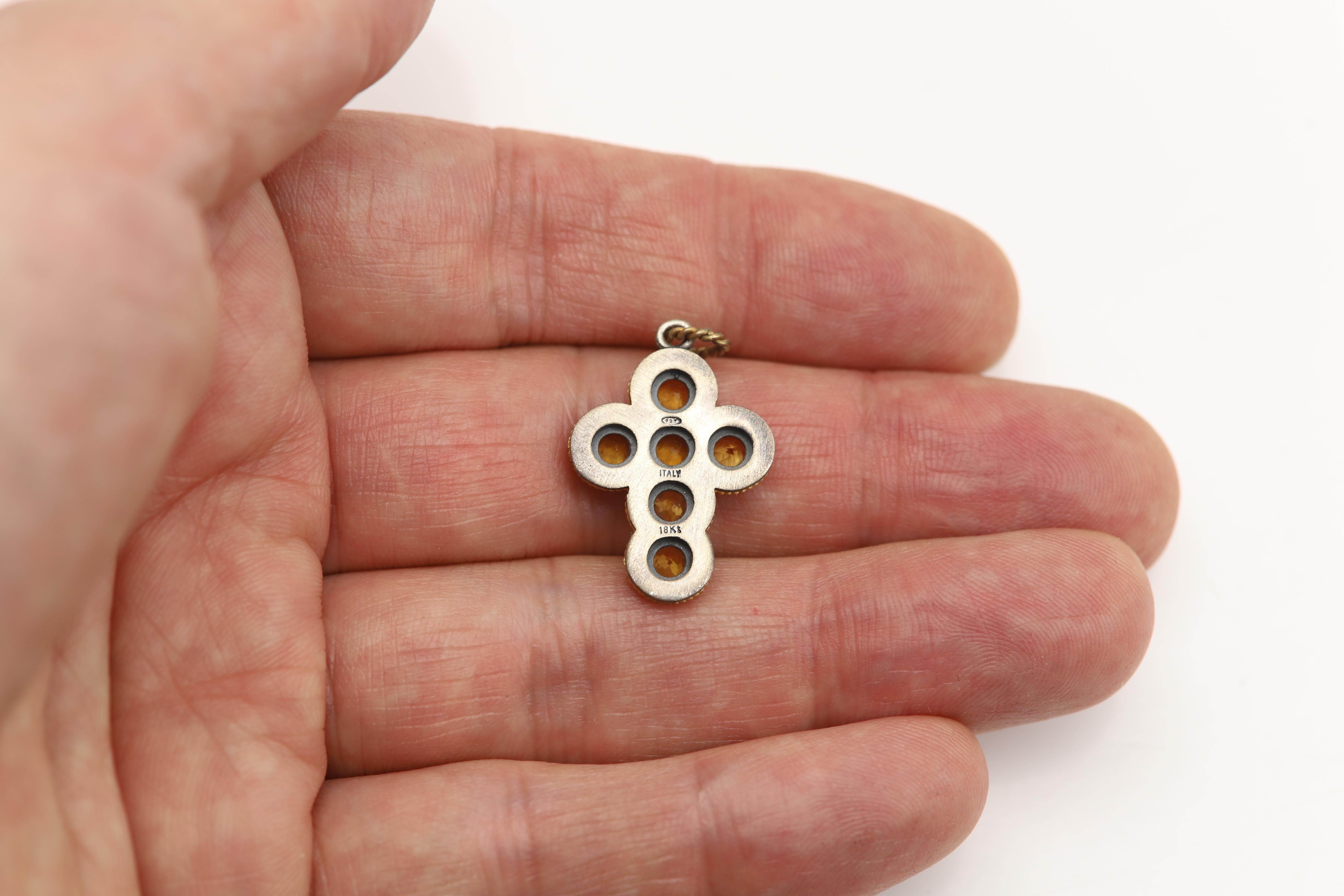 18 Karat & Silver Vintage Cross Yellow Citrine two tone made in Italy Unisexe en vente