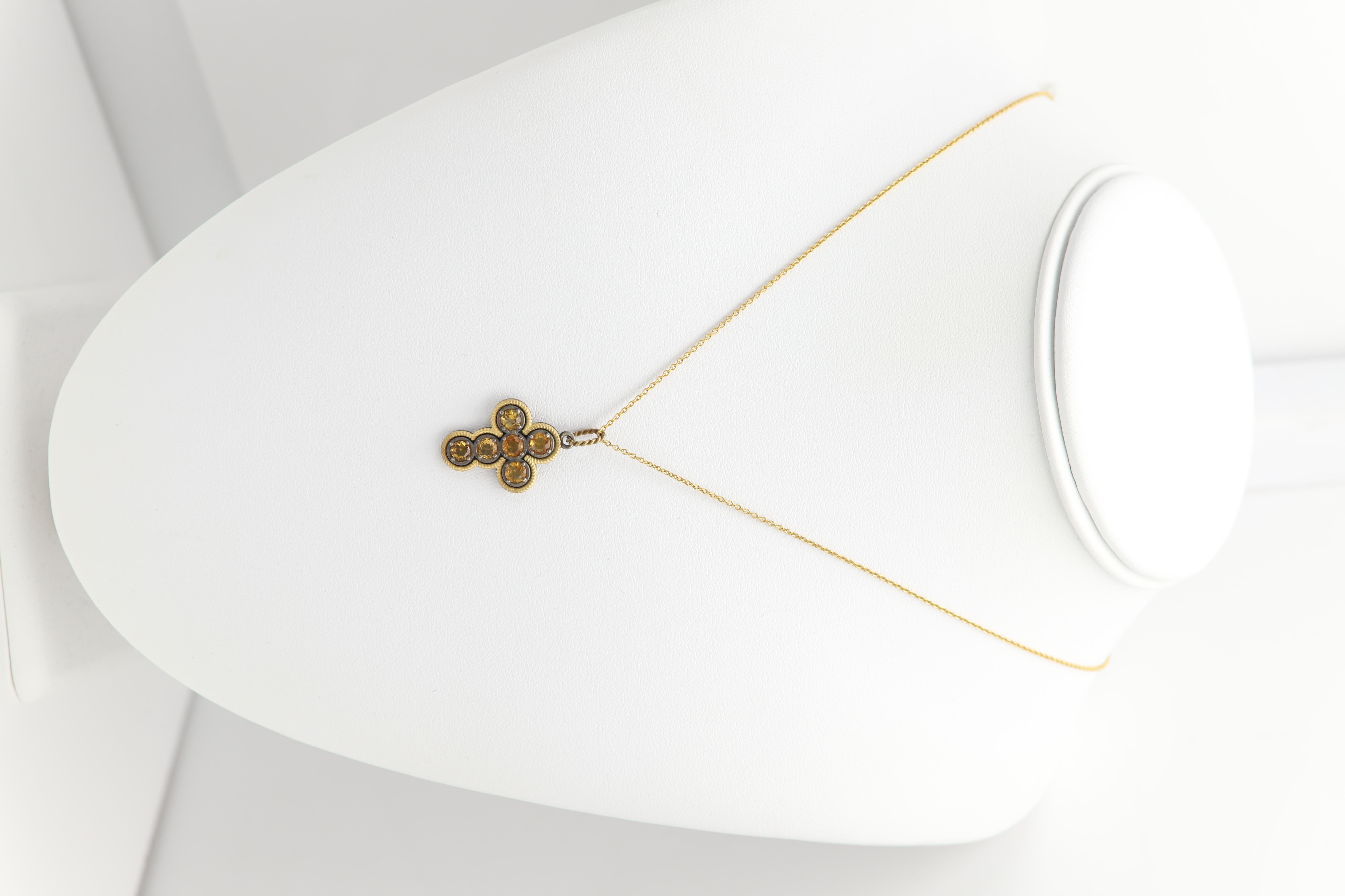 18 Karat & Silver Vintage Cross Yellow Citrine two tone made in Italy en vente 2