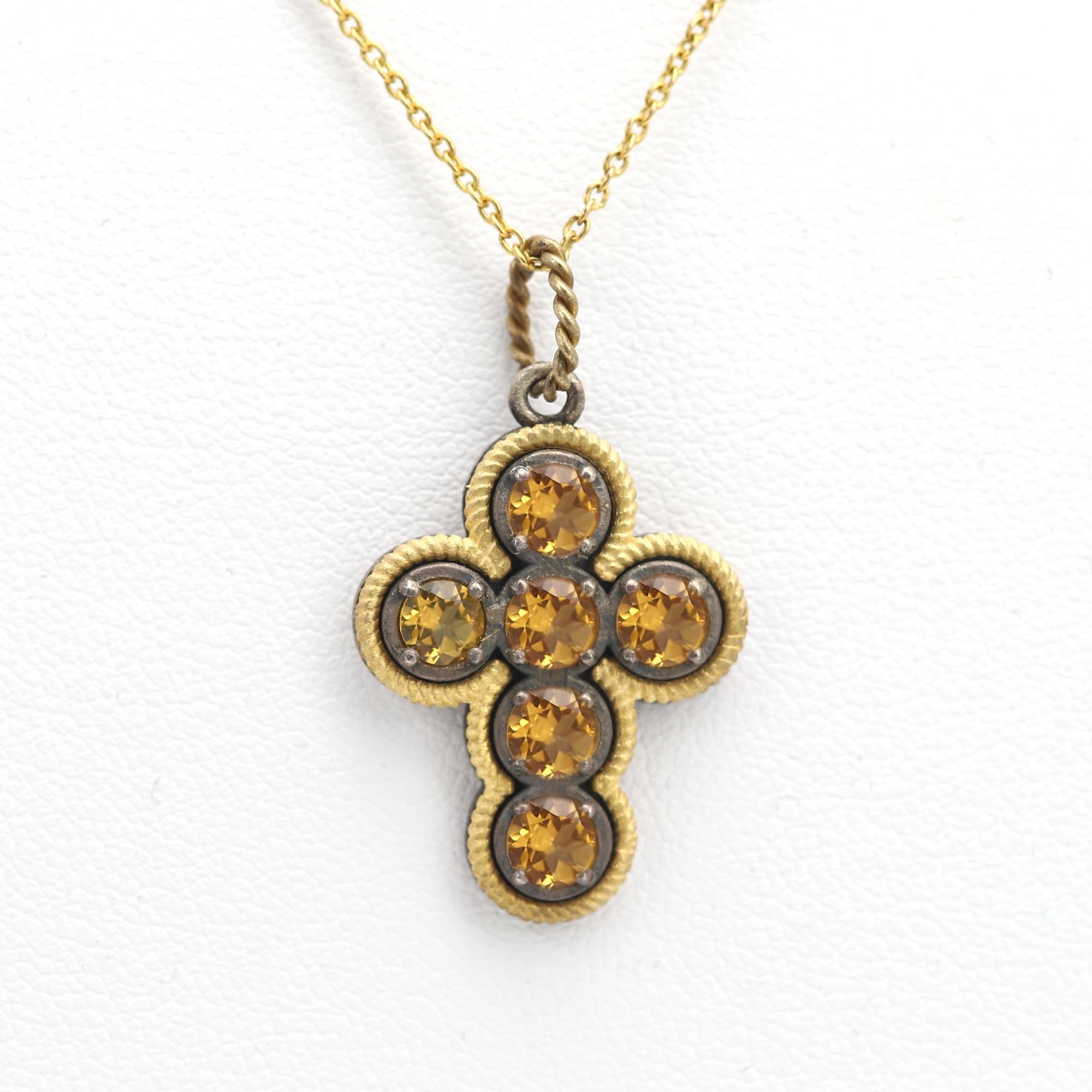 18 Karat & Silver Vintage Cross Yellow Citrine two tone made in Italy en vente 3