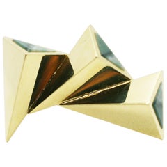 18 Karat Sliding Angles Pyramid Chalcedony Inlay Ring