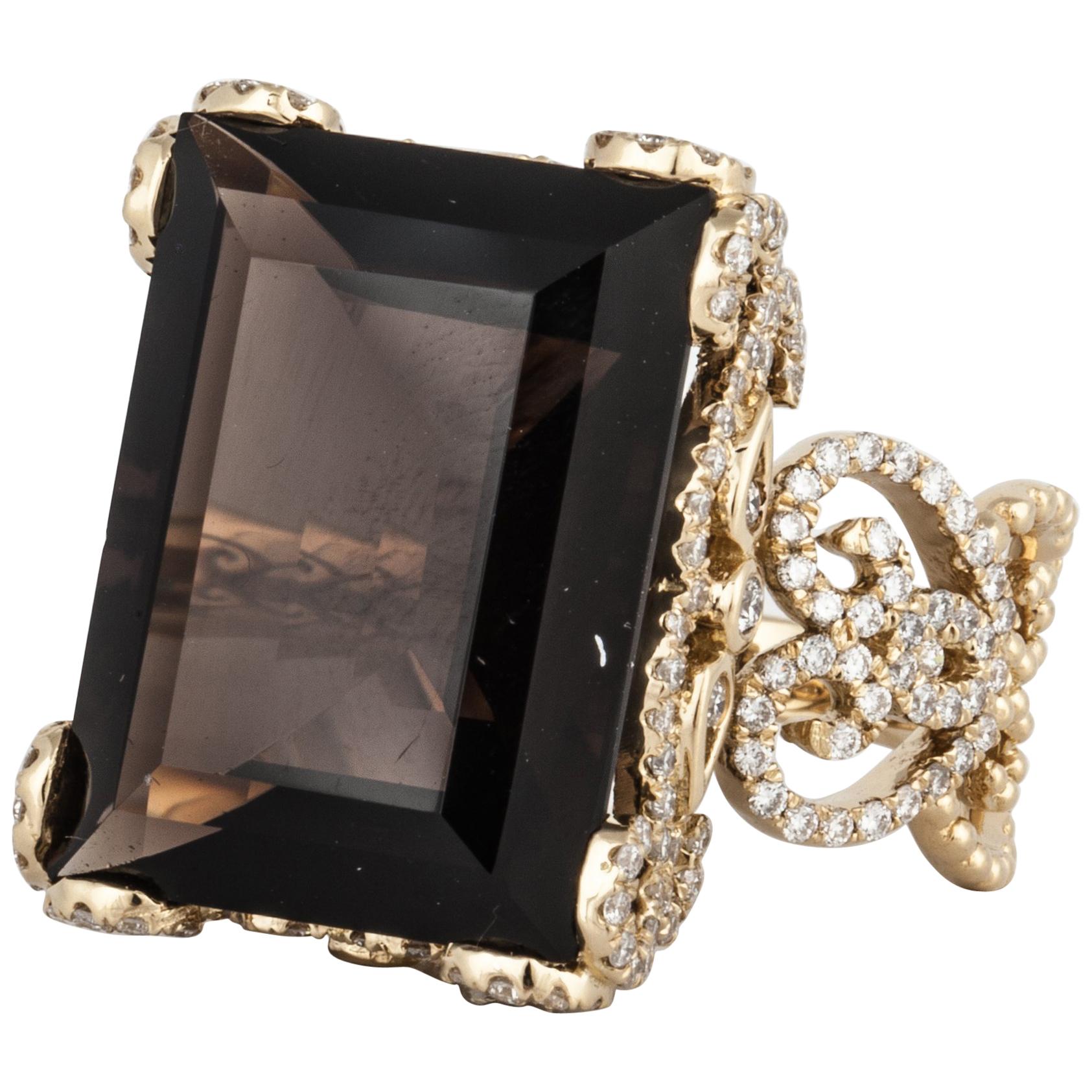 Nachlassring aus 18 Karat Gold Rauchquarz und Diamant