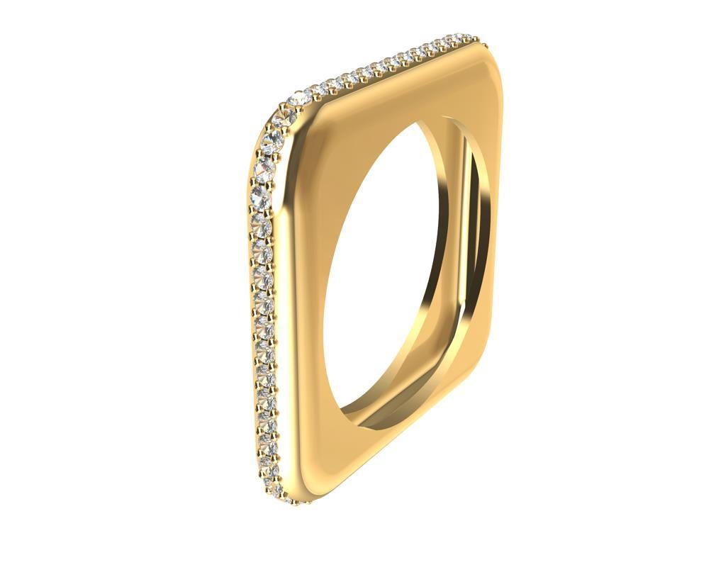 For Sale:  18 Karat Soft Square Sculpture Unisex Ring with Diamonds 7