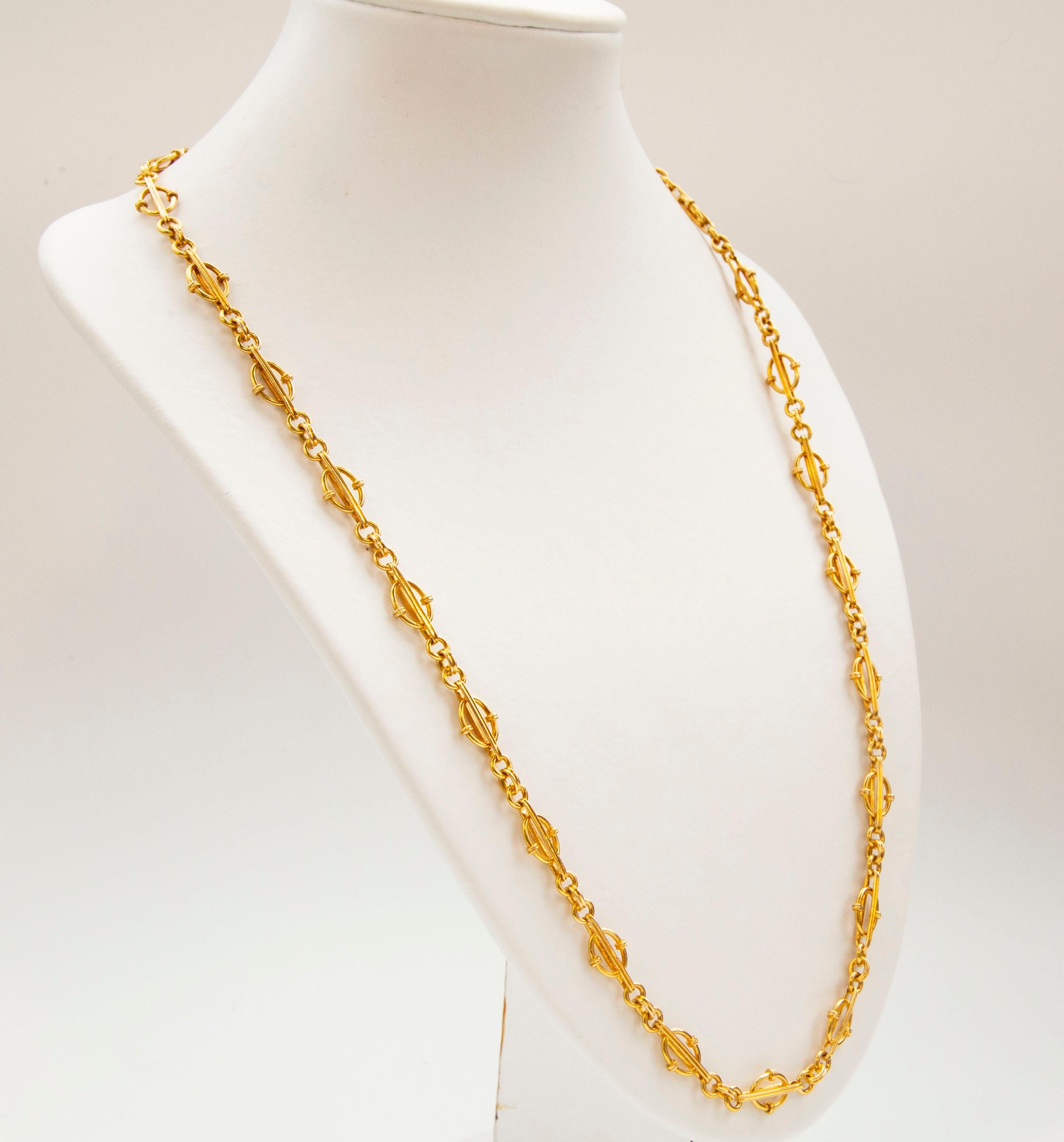 Contemporary 18 Karat Solid Gold Fantasy Link Chain Necklace For Sale