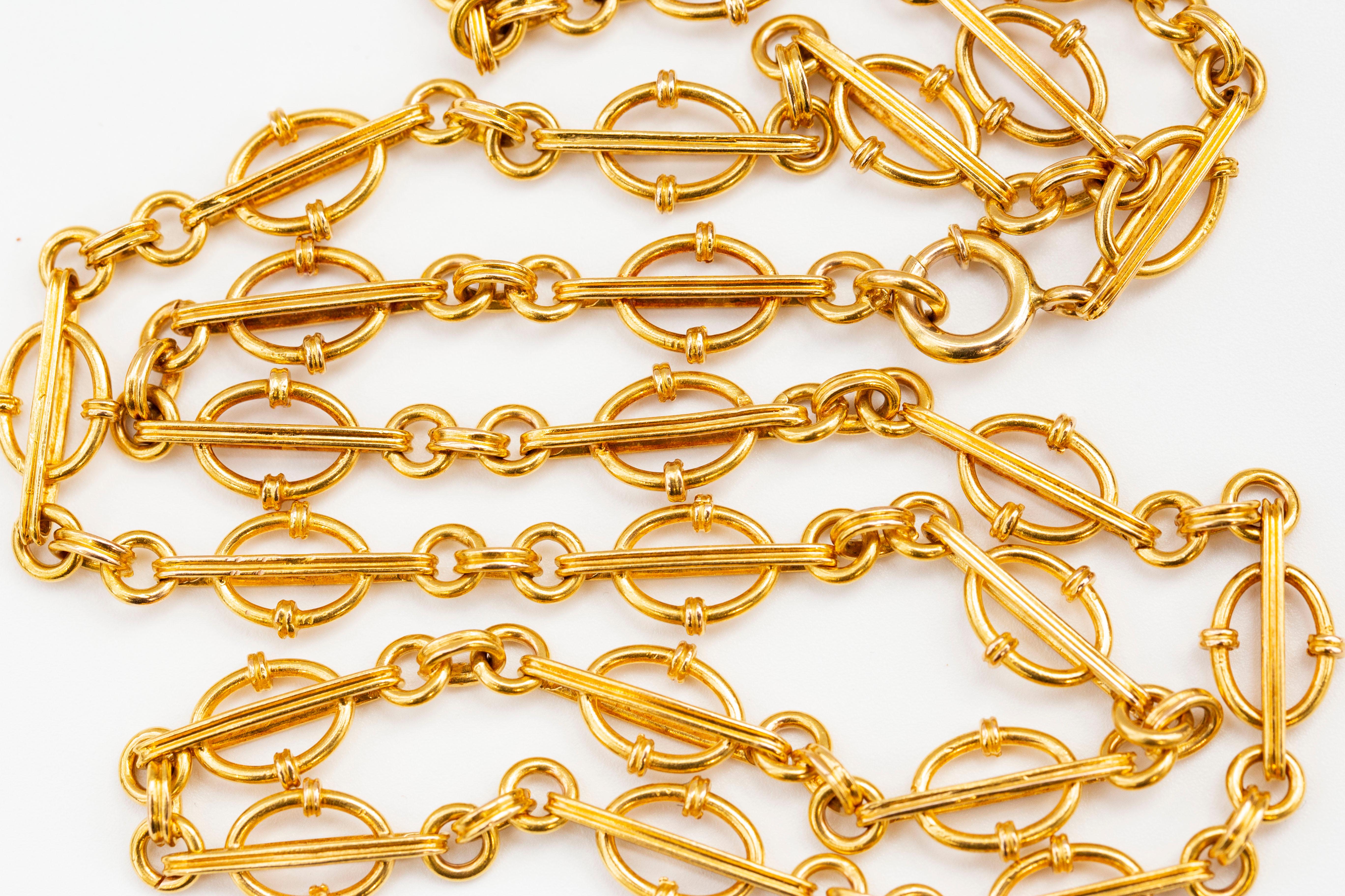 Women's or Men's 18 Karat Solid Gold Fantasy Link Chain Necklace For Sale