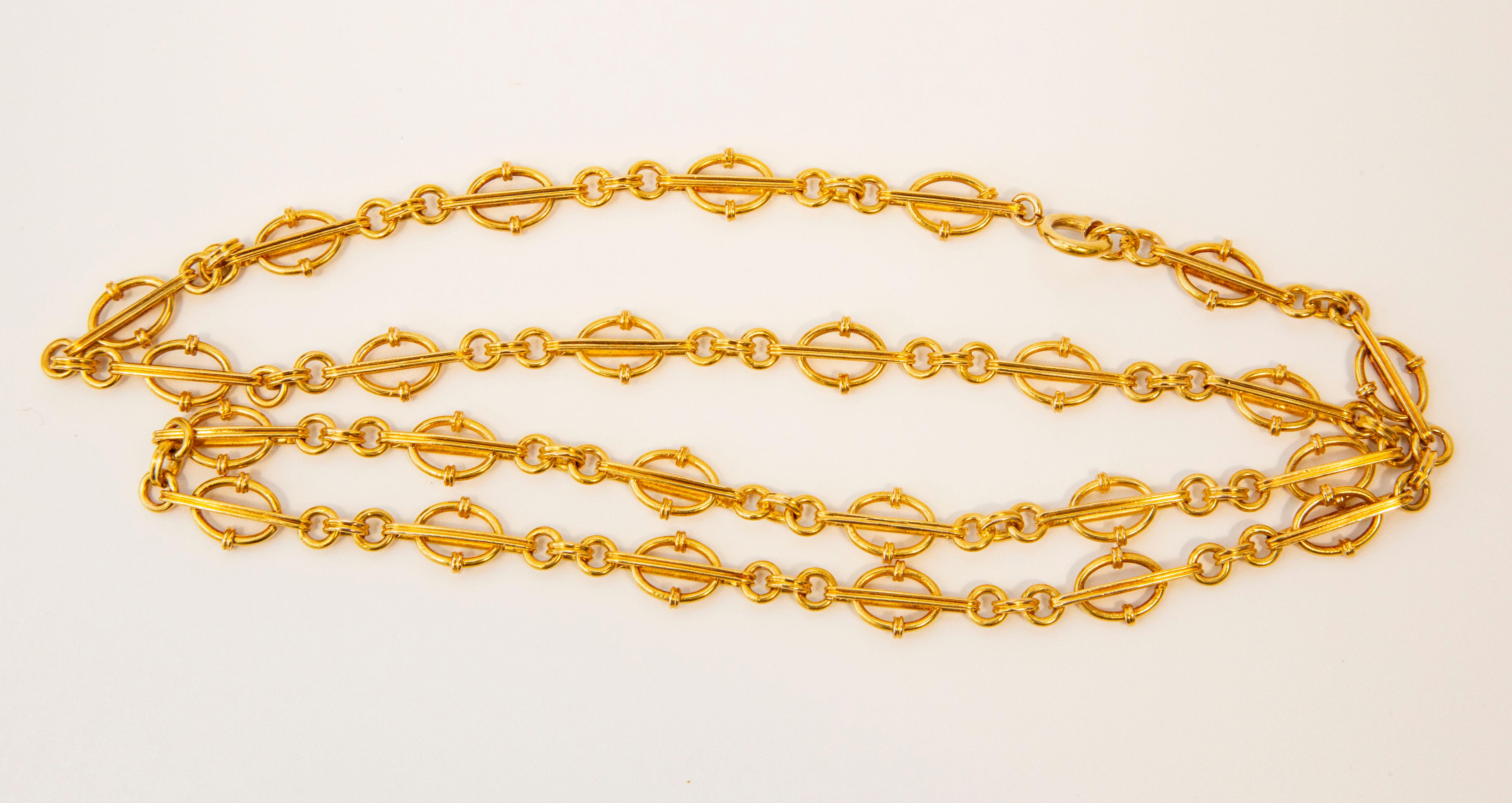 18 Karat Solid Gold Fantasy Link Chain Necklace For Sale 1