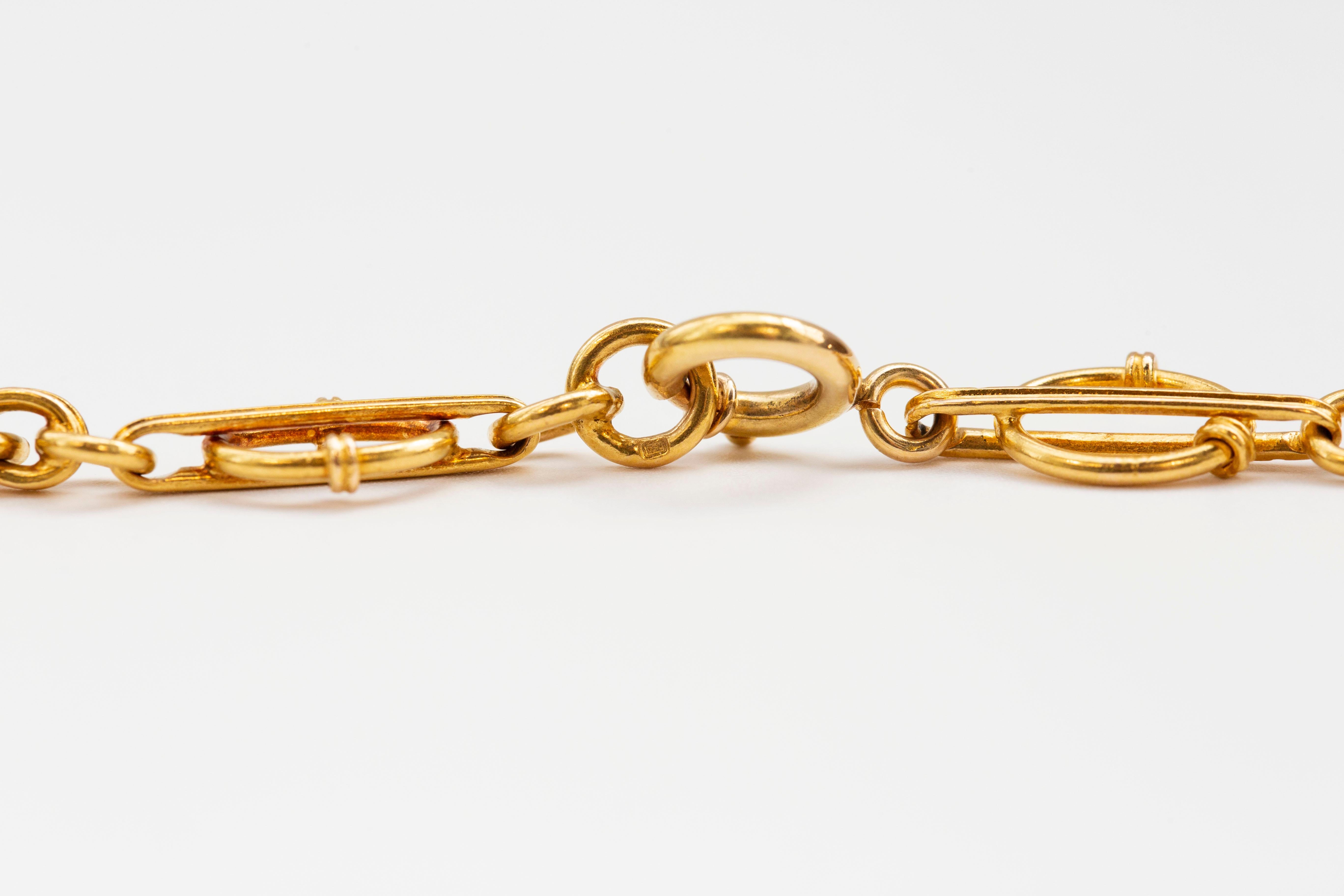 18 Karat Solid Gold Fantasy Link Chain Necklace For Sale 2