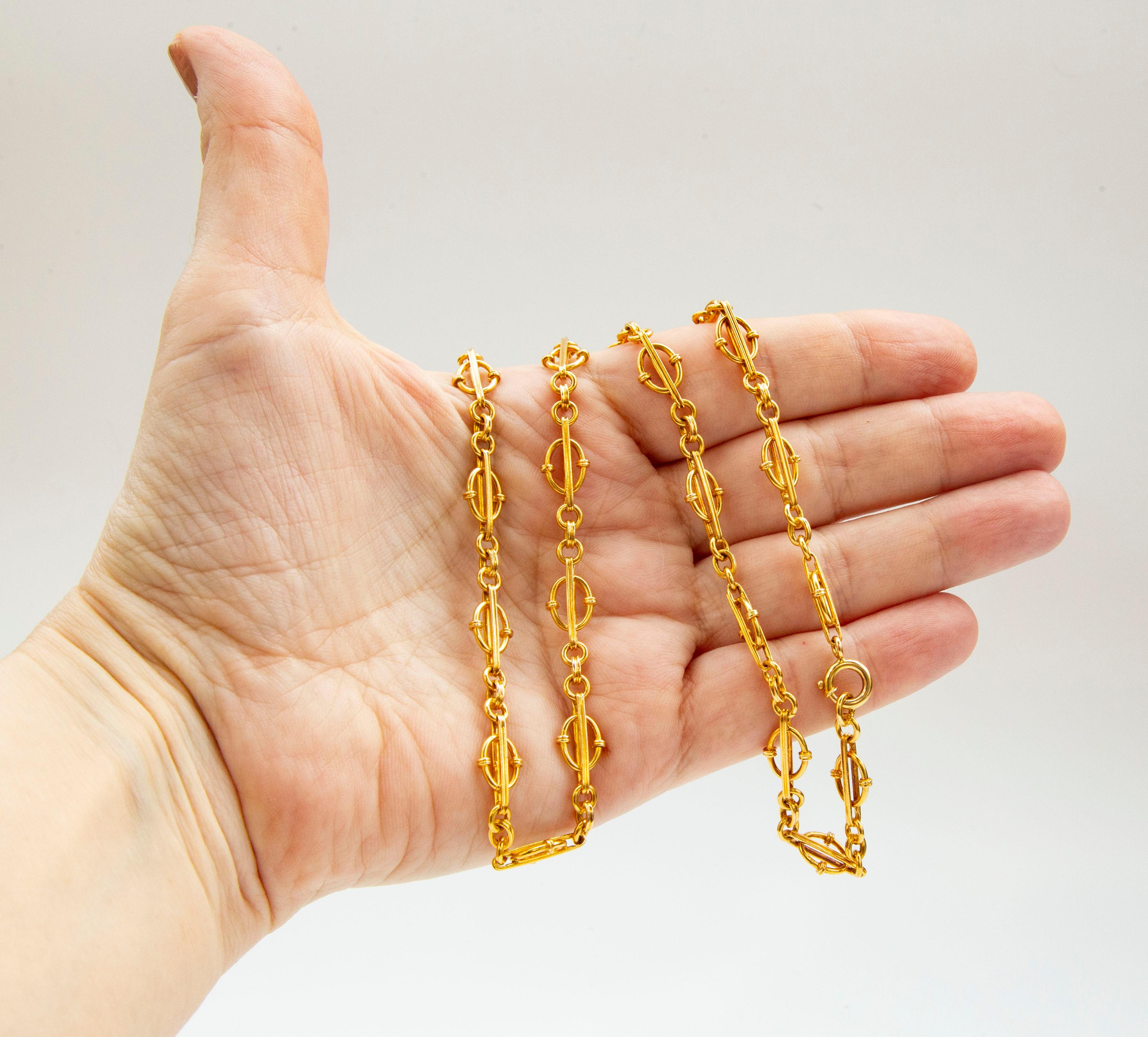 18 Karat Solid Gold Fantasy Link Chain Necklace For Sale 4